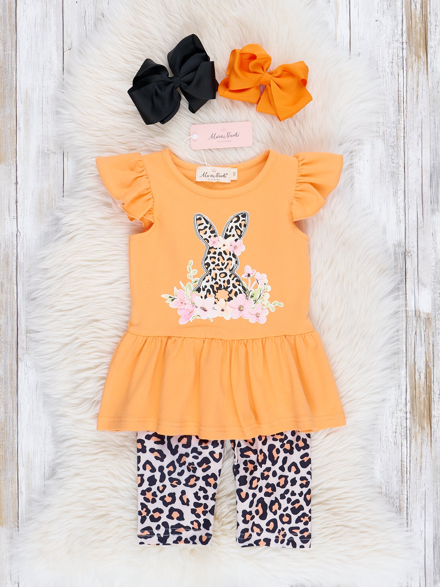 Orange Leopard Bunny Garden Ruffle Outfit - Marie Nicole Clothing