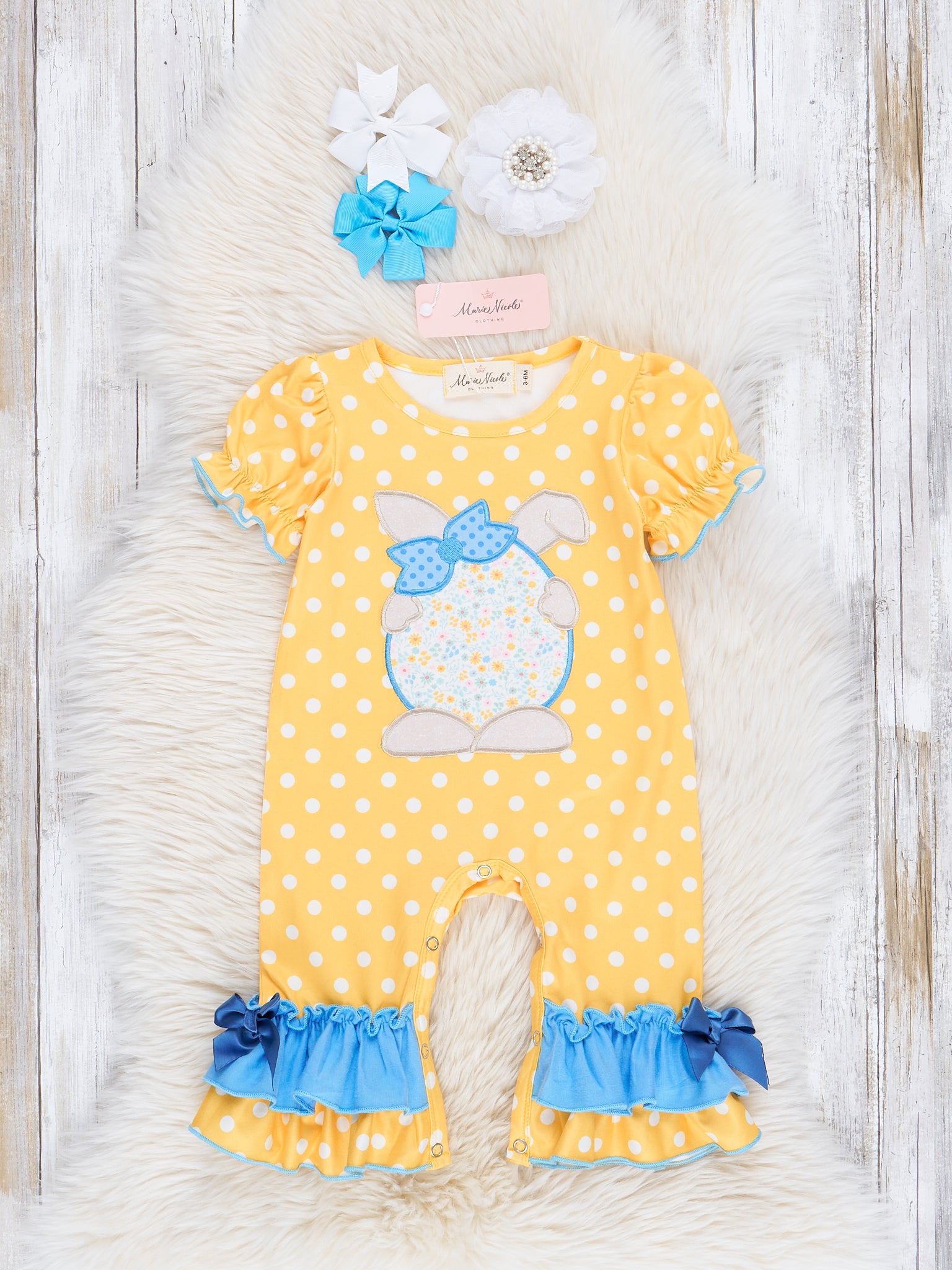 Yellow Easter Dots & Florals Romper - Marie Nicole Clothing