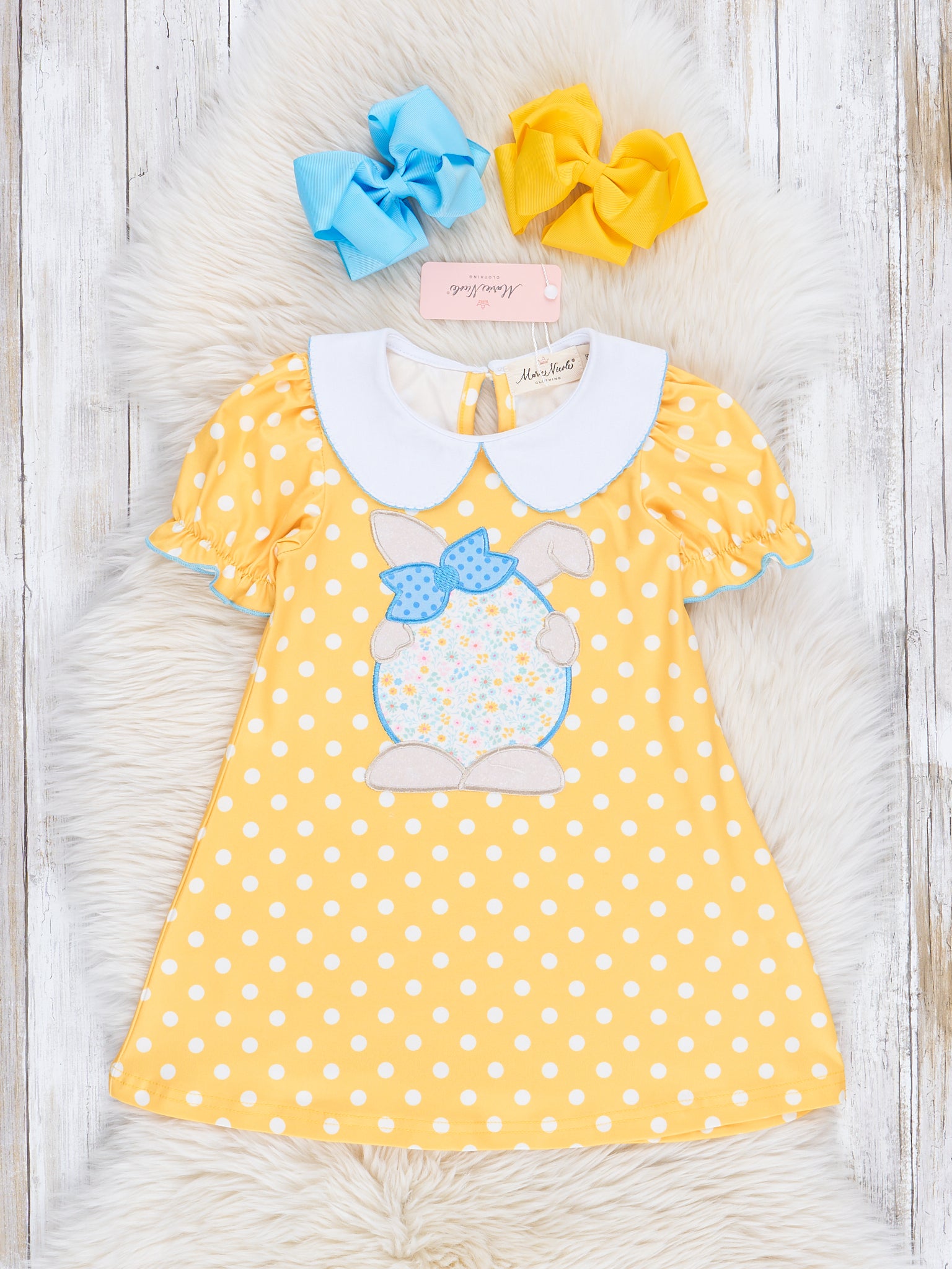 Yellow Easter Dots & Florals Dress - Marie Nicole Clothing
