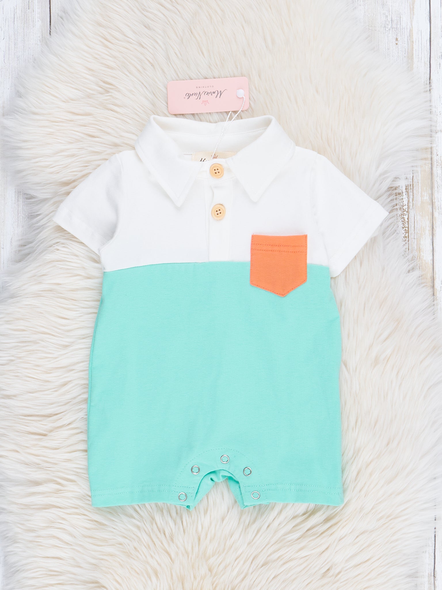 Teal & Orange Pocket Romper - Marie Nicole Clothing