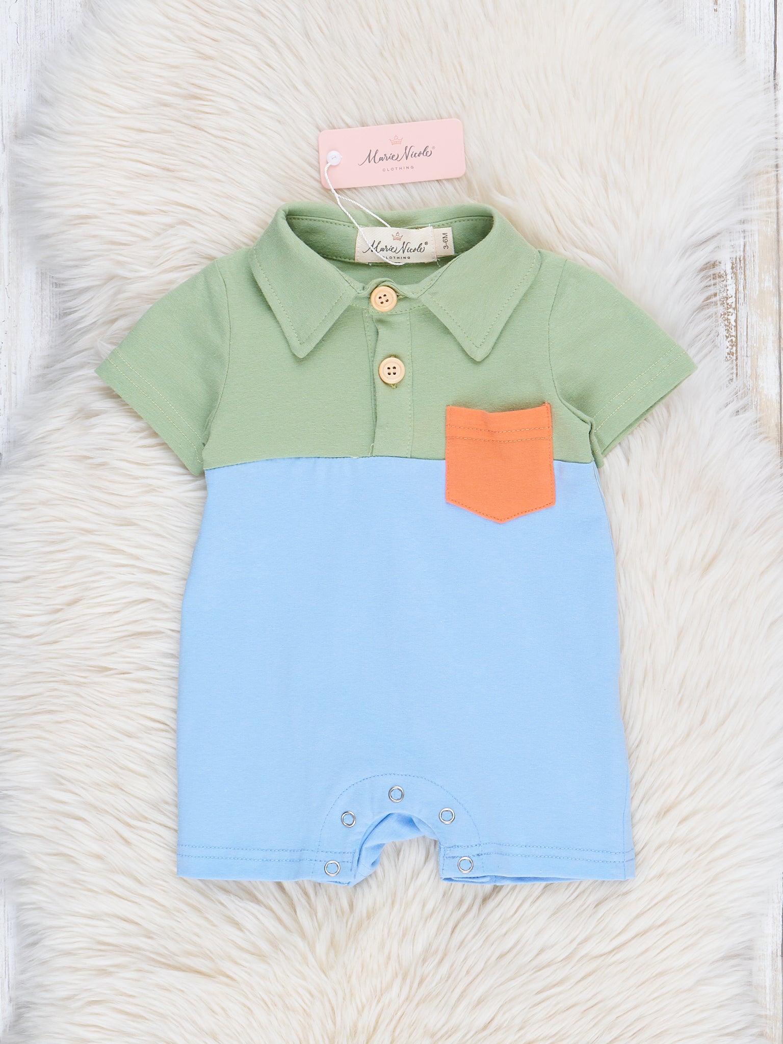 Olive & Blue Pocket Romper - Marie Nicole Clothing