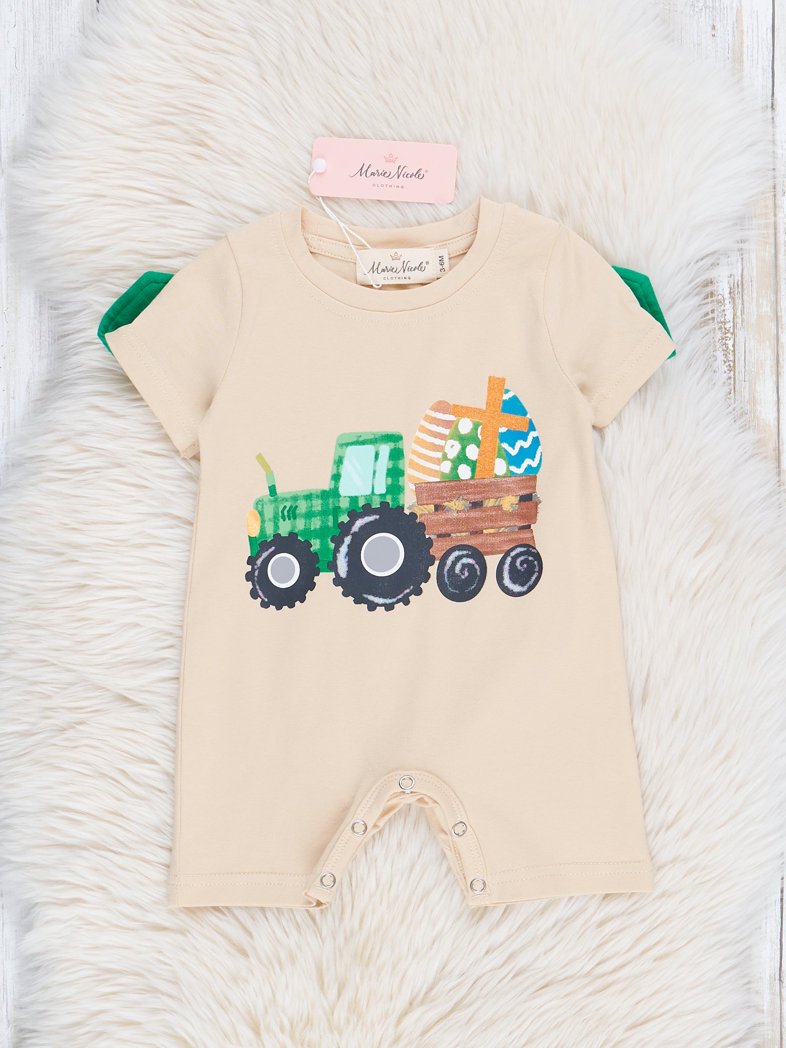 Tan Easter Tractor Romper - Marie Nicole Clothing