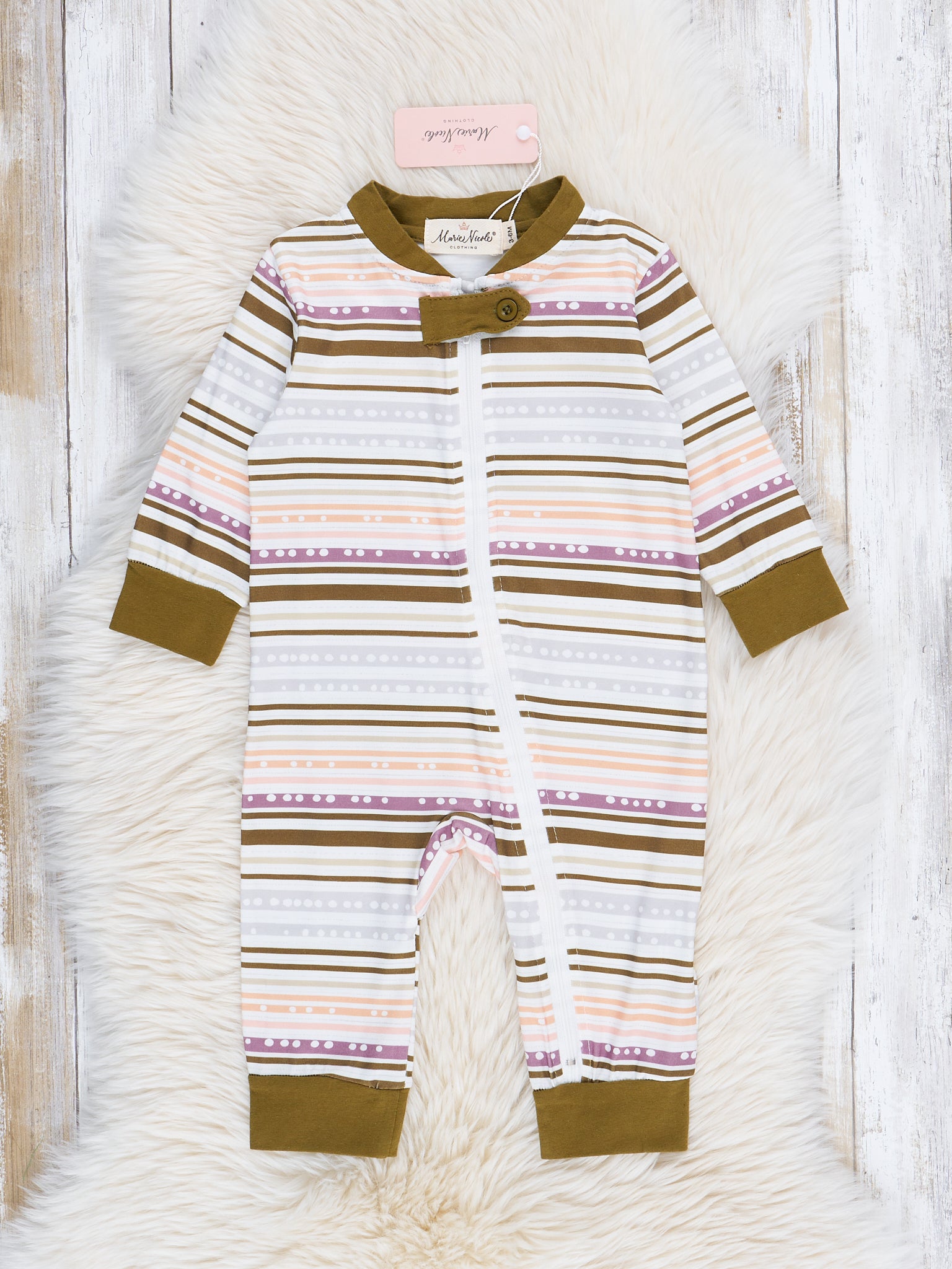 Olive Stripes Sleeper Romper - Marie Nicole Clothing
