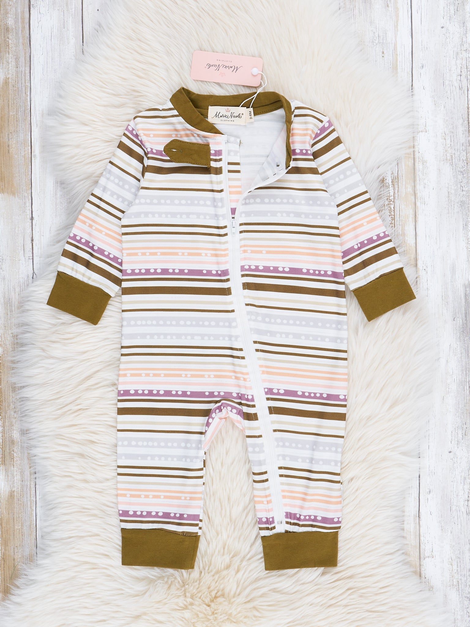 Olive Stripes Sleeper Romper - Marie Nicole Clothing