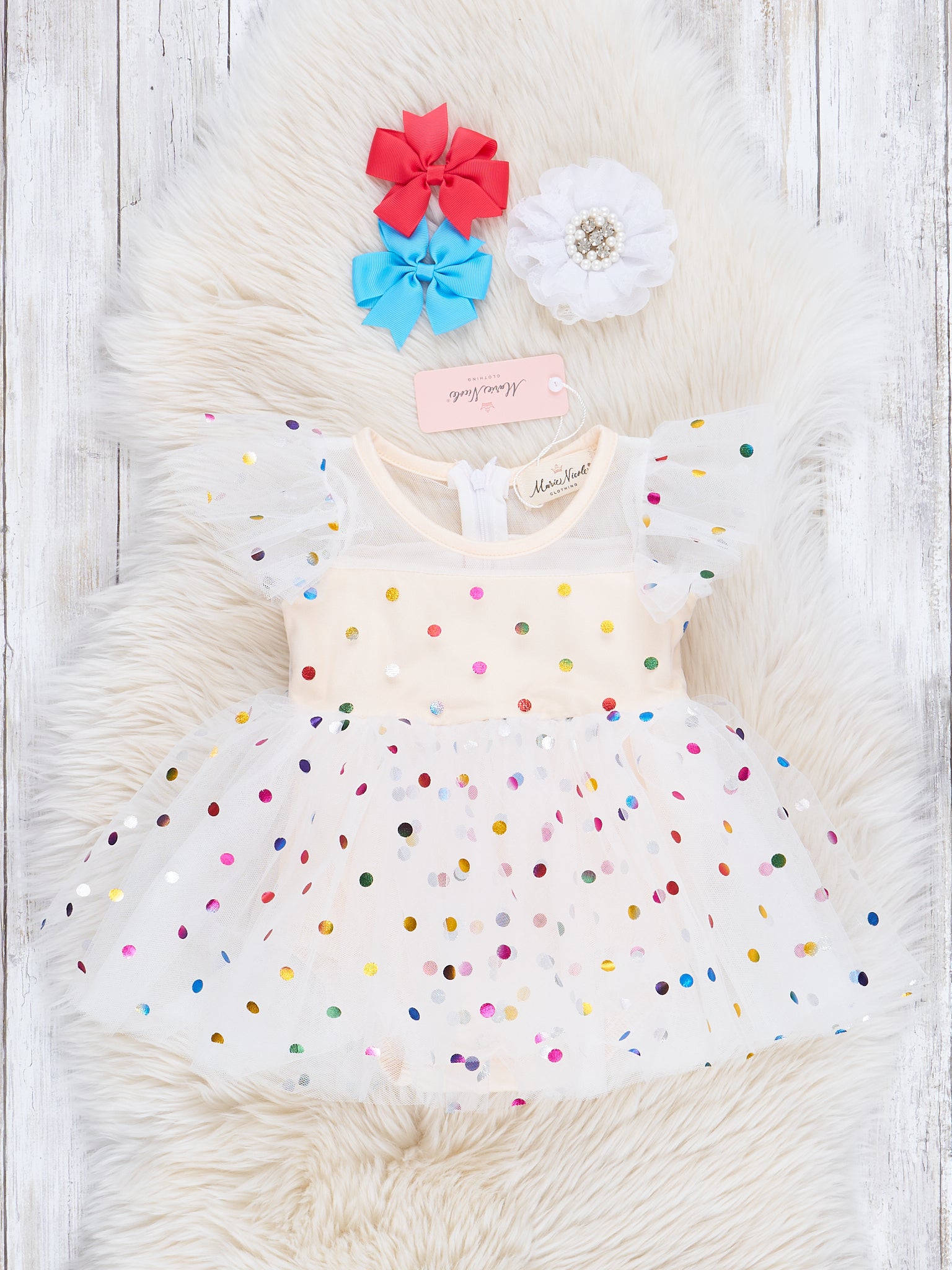 Cream Confetti Dots Party Bubble Romper - Marie Nicole Clothing