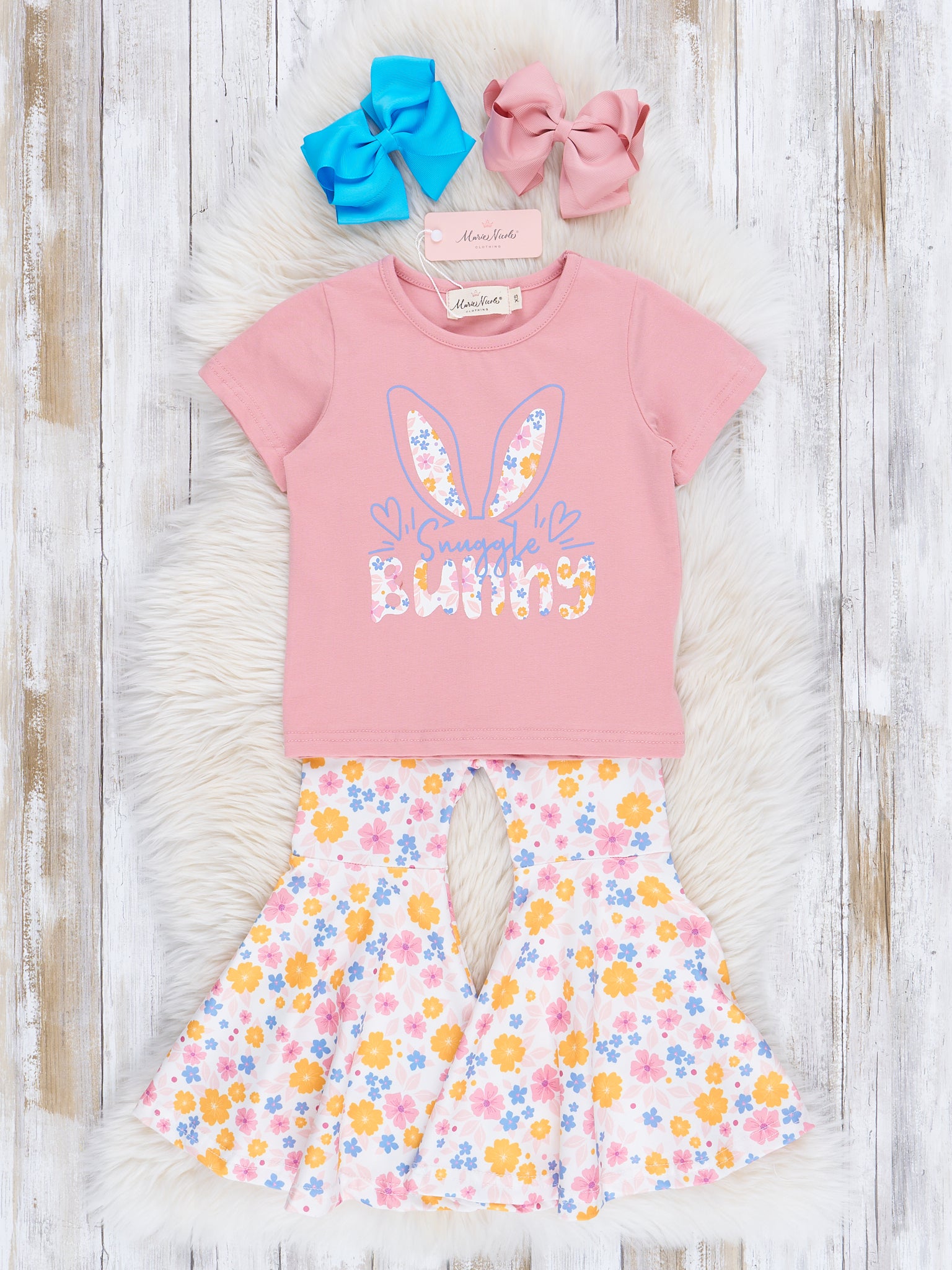 Pink & Yellow Florals Bunny Bell Bottom Outfit - Marie Nicole Clothing
