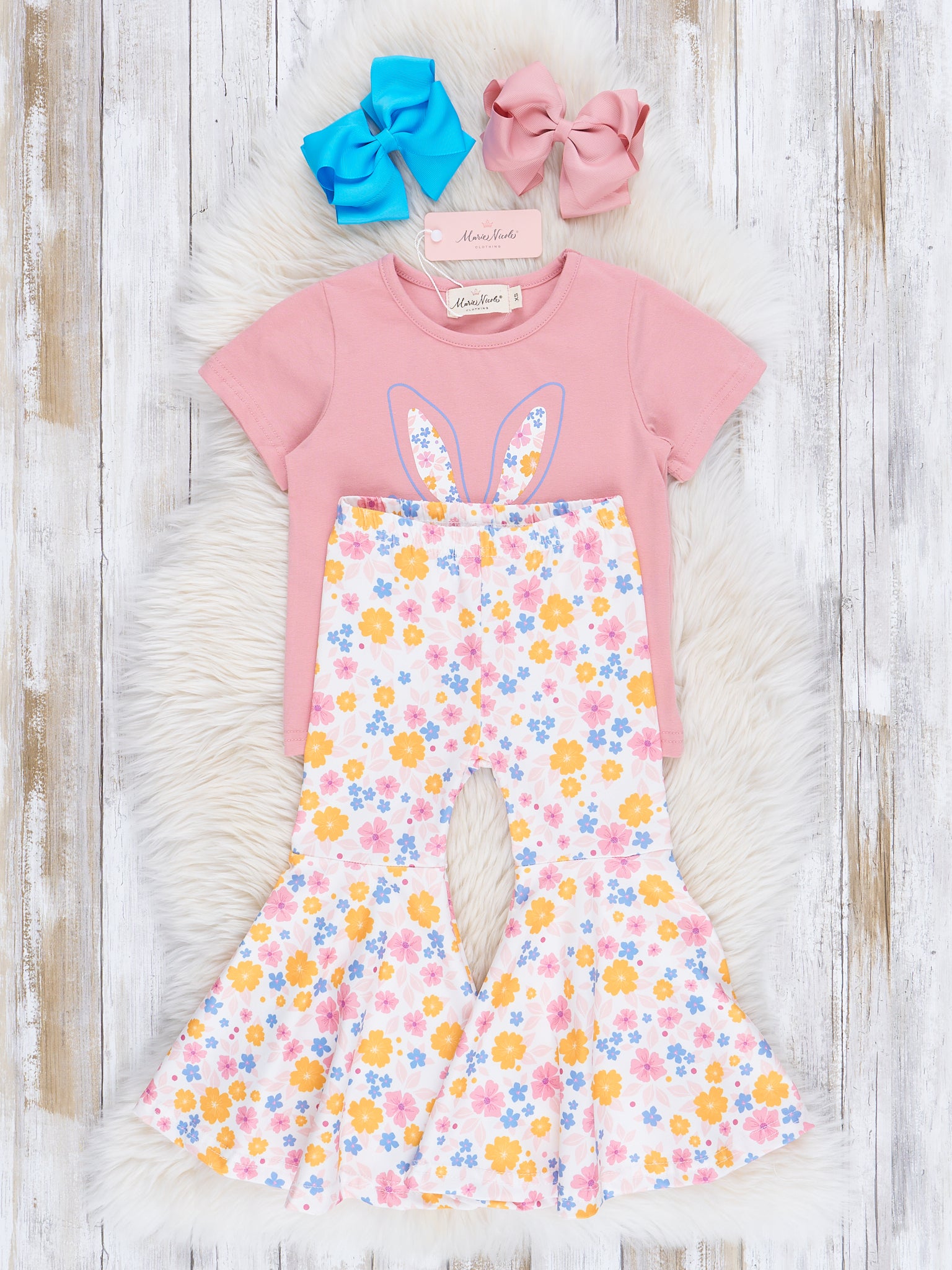 Pink & Yellow Florals Bunny Bell Bottom Outfit - Marie Nicole Clothing