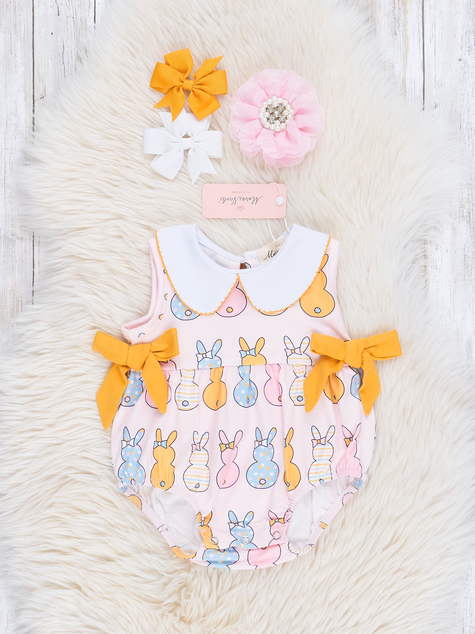 Pink Golden Bunny Surprise Bubble Romper - Marie Nicole Clothing