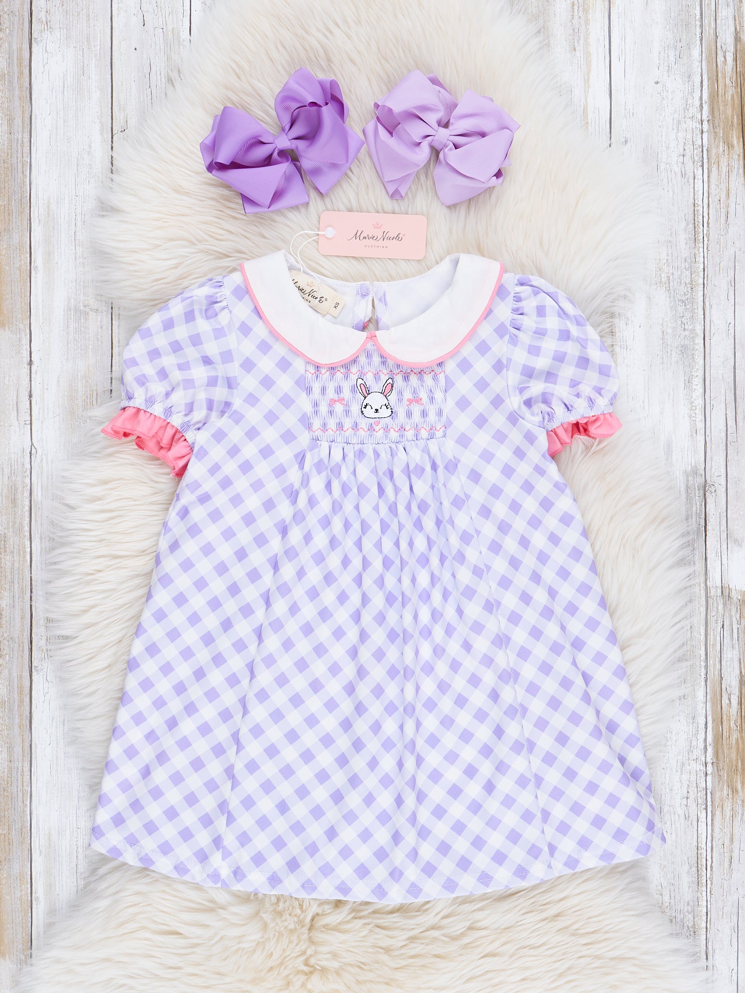 Purple Plaid Smocked Bunny Dress - Marie Nicole Clothing