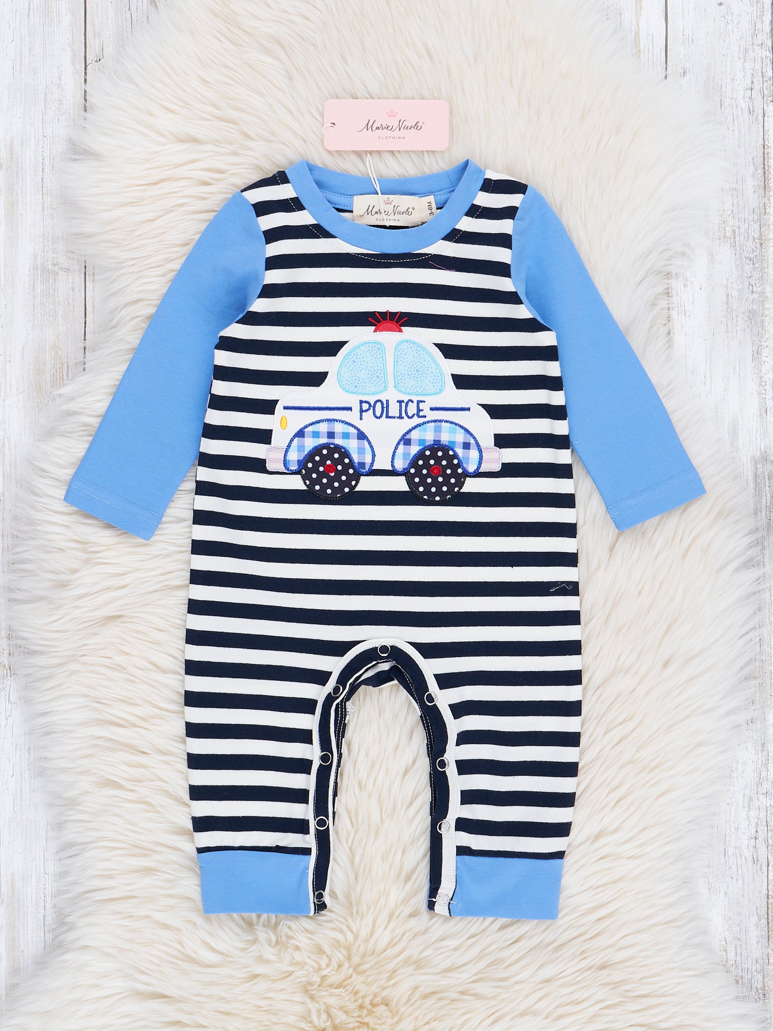 Black & White Stripe Police Romper - Marie Nicole Clothing