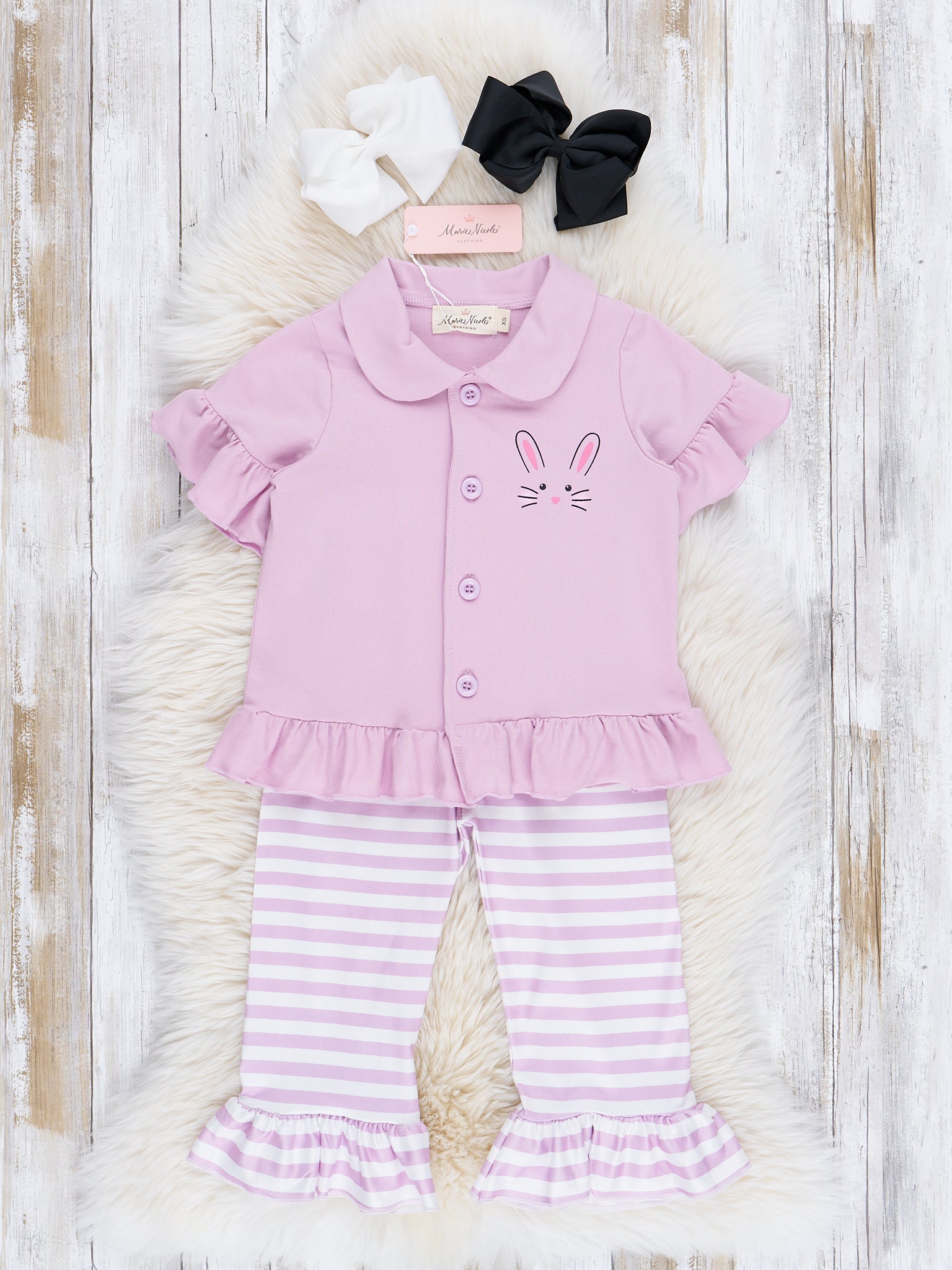 Purple Stripes Spring Ruffle Pajamas - Marie Nicole Clothing