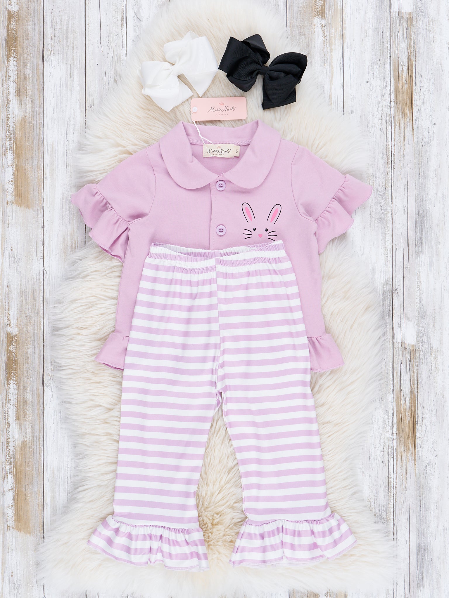 Purple Stripes Spring Ruffle Pajamas - Marie Nicole Clothing