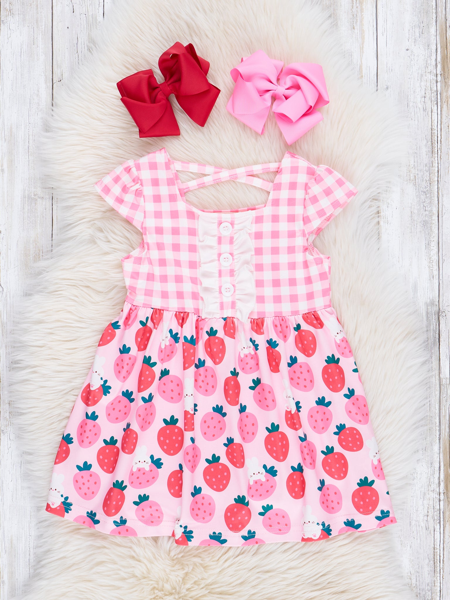 Plaid Strawberries & Cream Dress - Marie Nicole Clothing