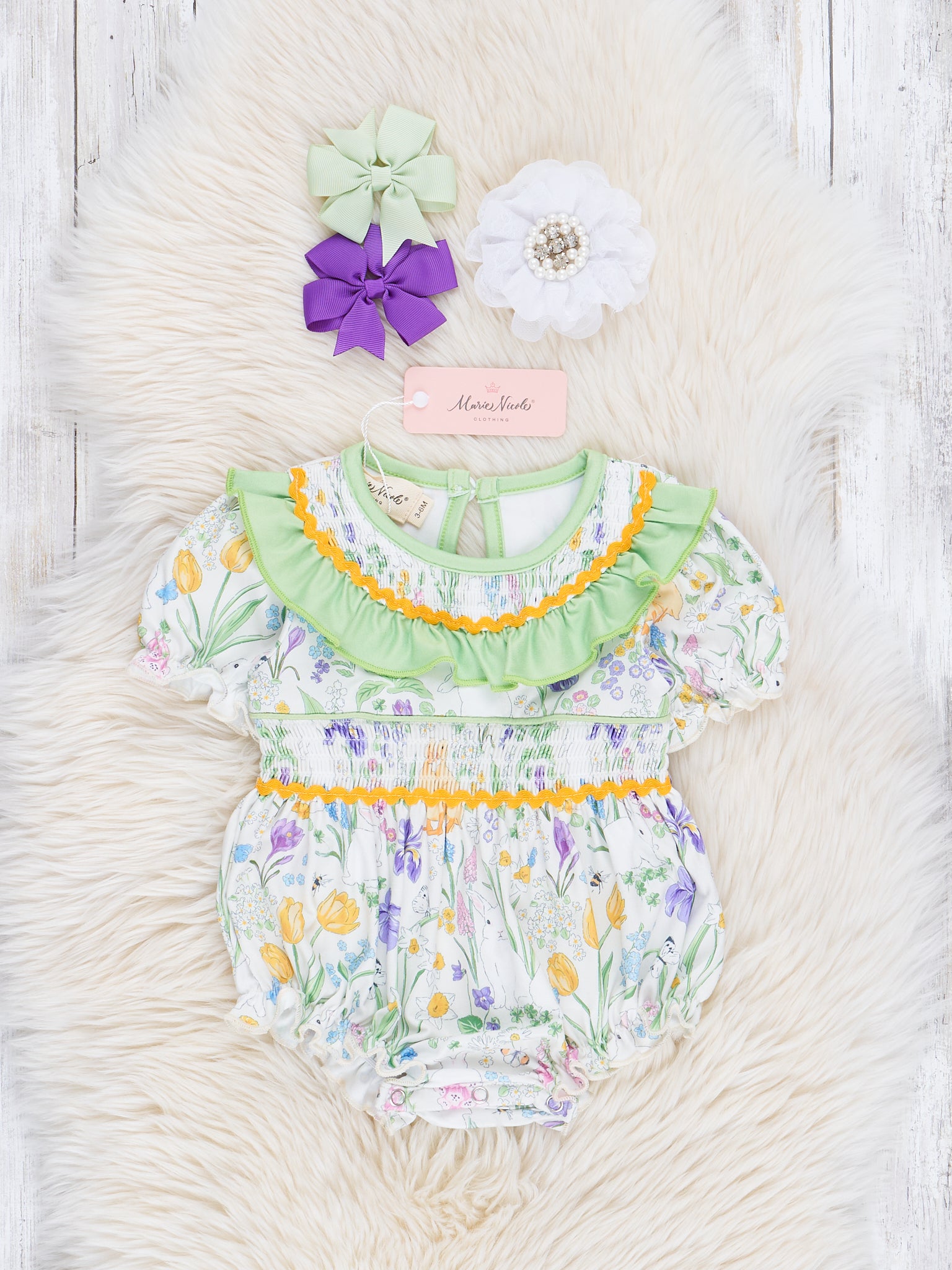 Violet & Lime Smocked Floral Bubble Romper - Marie Nicole Clothing