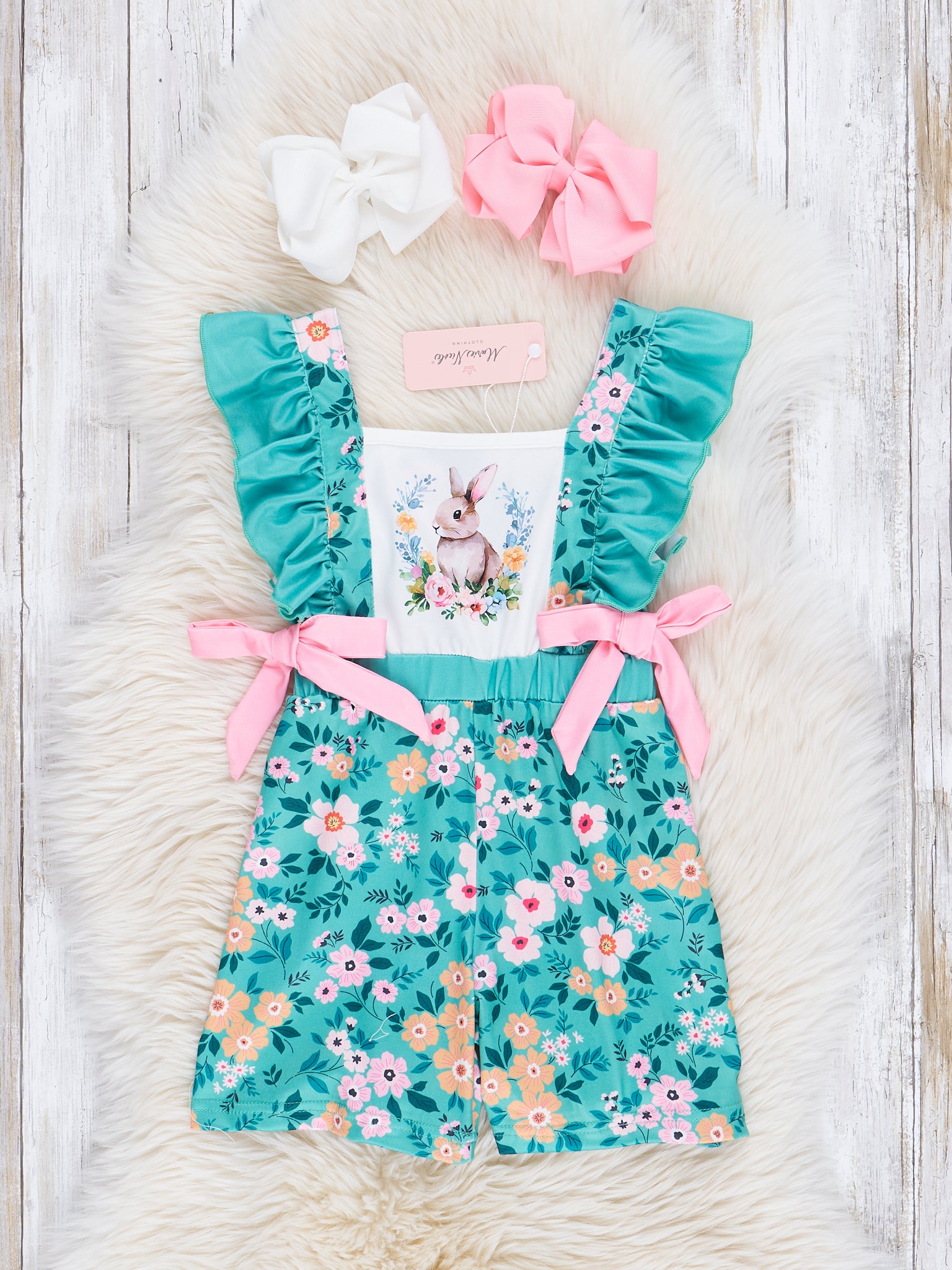 Pine Green Floral Bunnies Jumpsuit - Marie Nicole Clothing