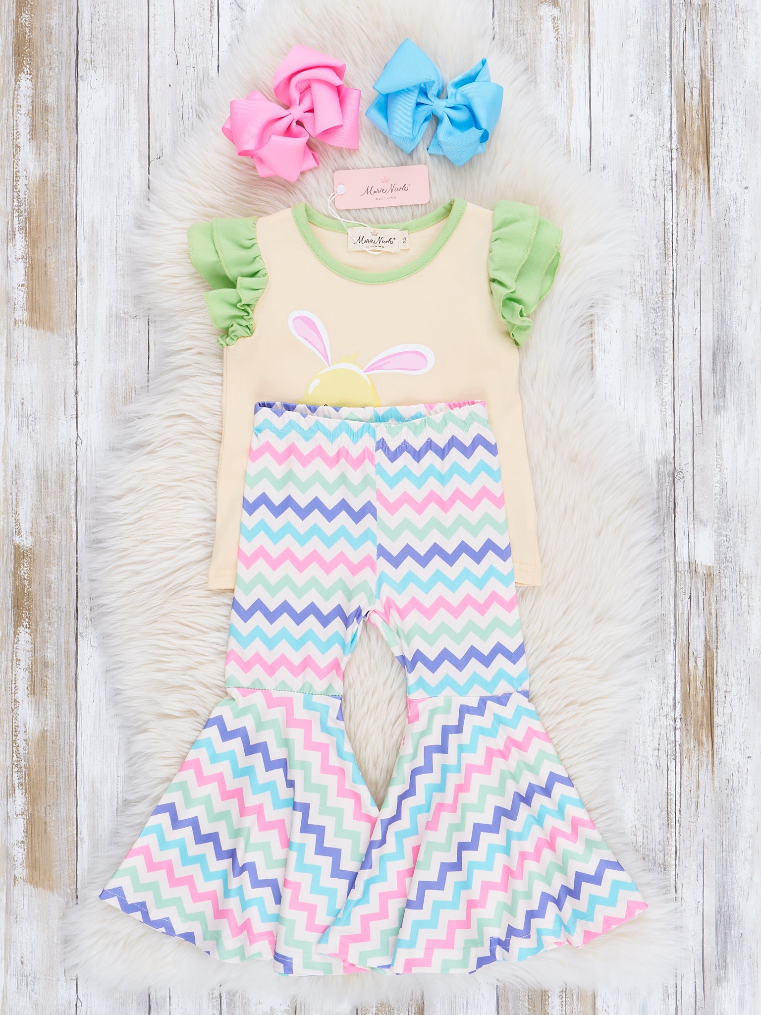 Yellow Chicks Chevron Bell Bottom Outfit - Marie Nicole Clothing