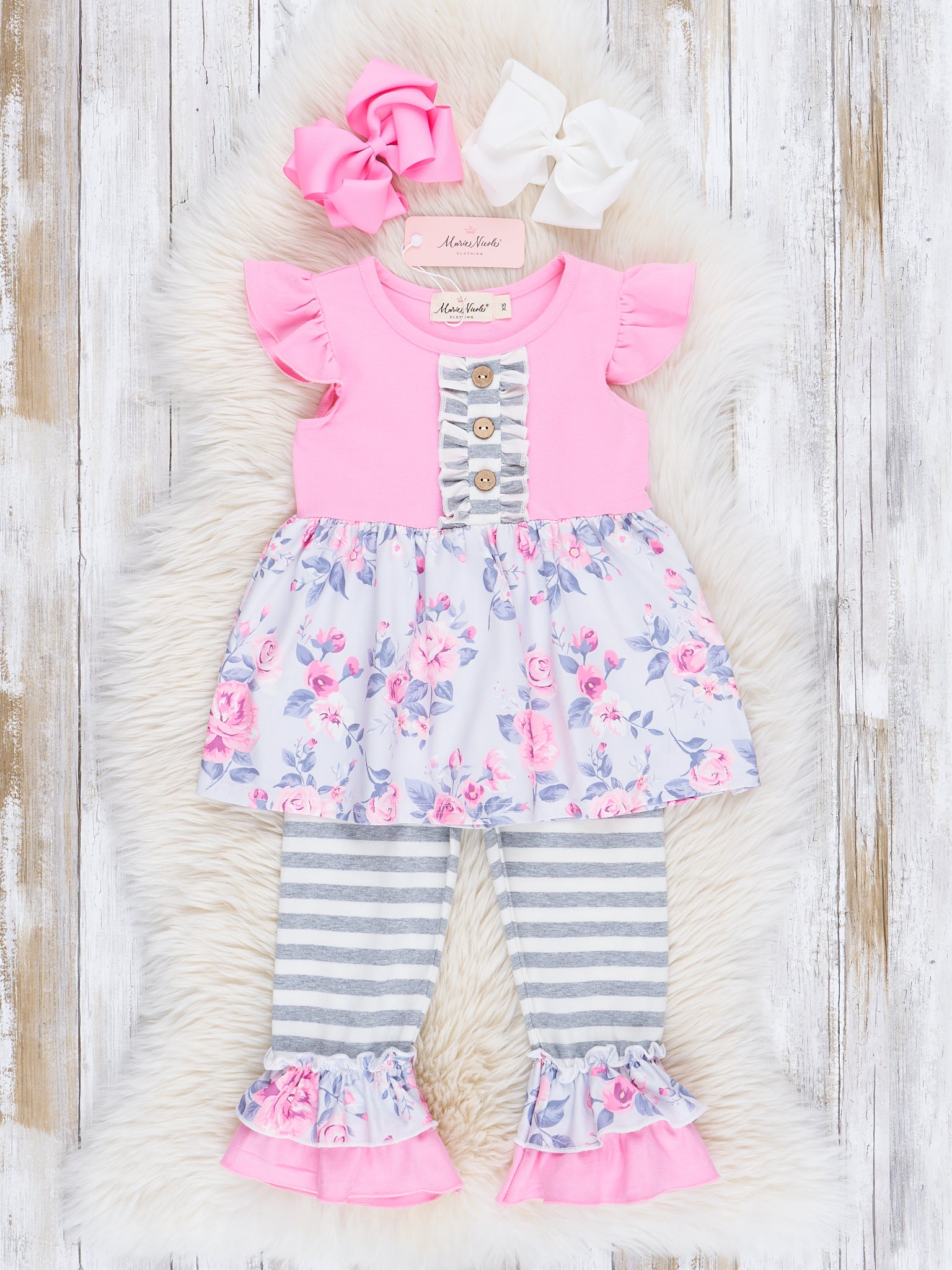 Rose Garden Striped Ruffle Outfit - Marie Nicole Clothing