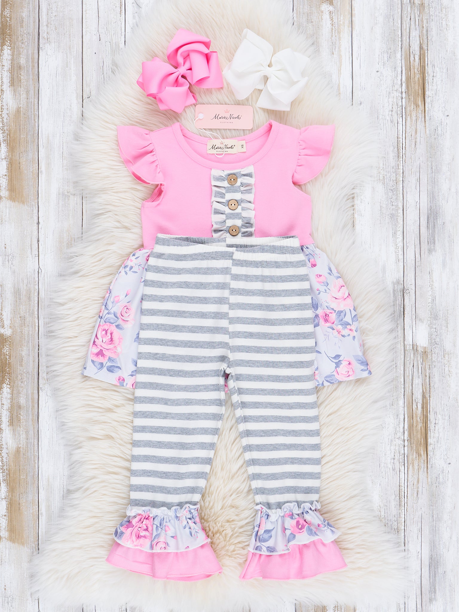 Rose Garden Striped Ruffle Outfit - Marie Nicole Clothing