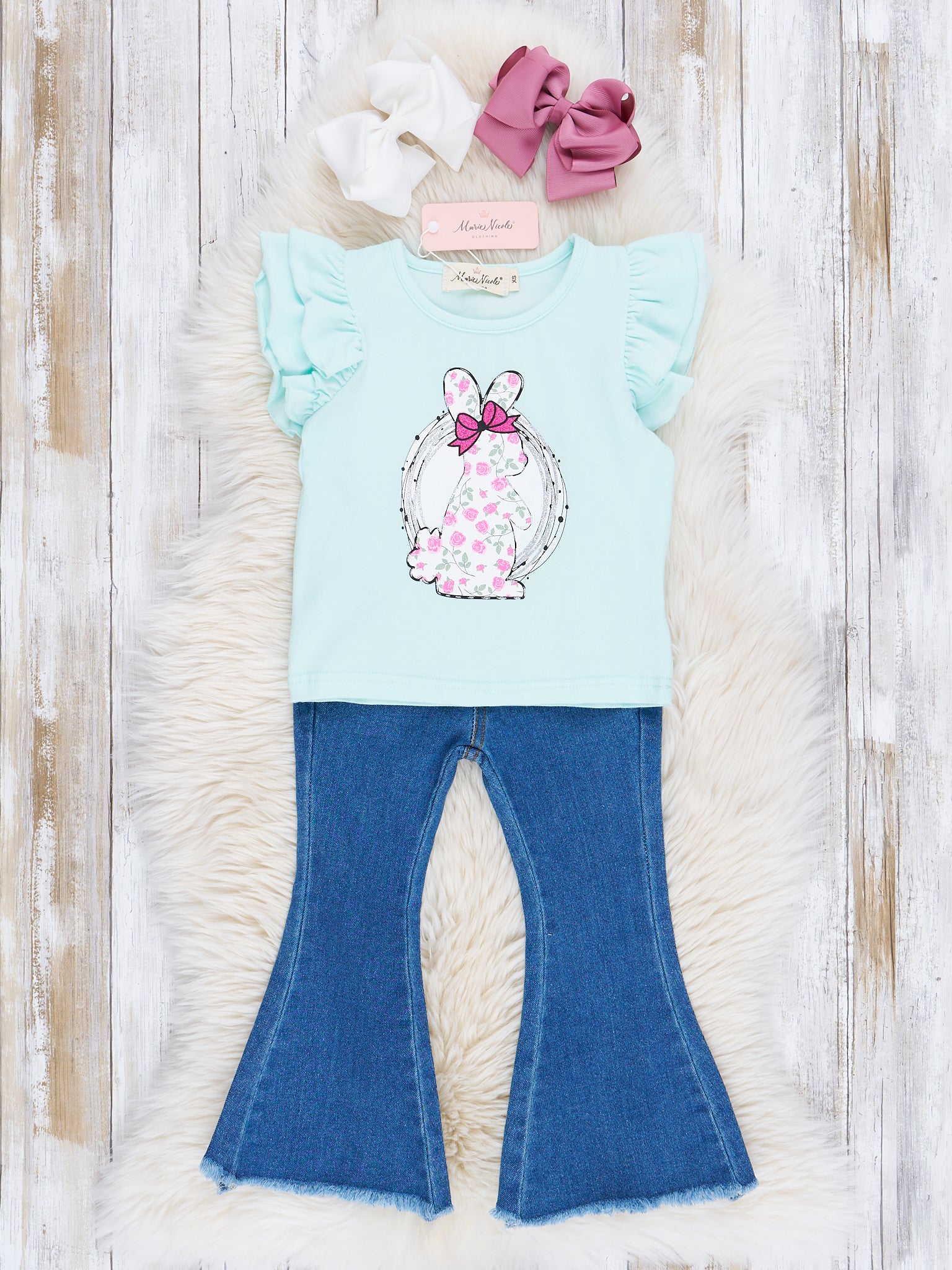 Mint Blue Bunny Outfit w/ Jeans - Marie Nicole Clothing