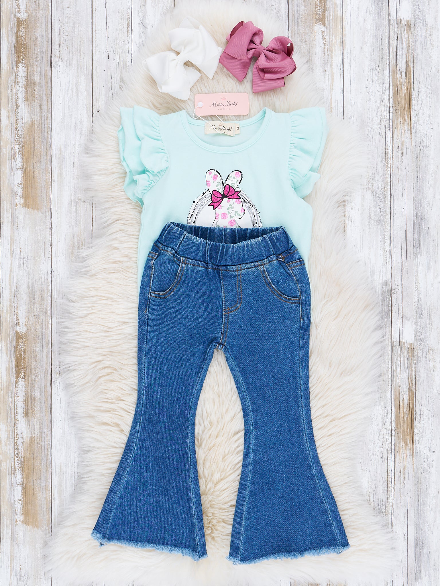 Mint Blue Bunny Outfit w/ Jeans - Marie Nicole Clothing