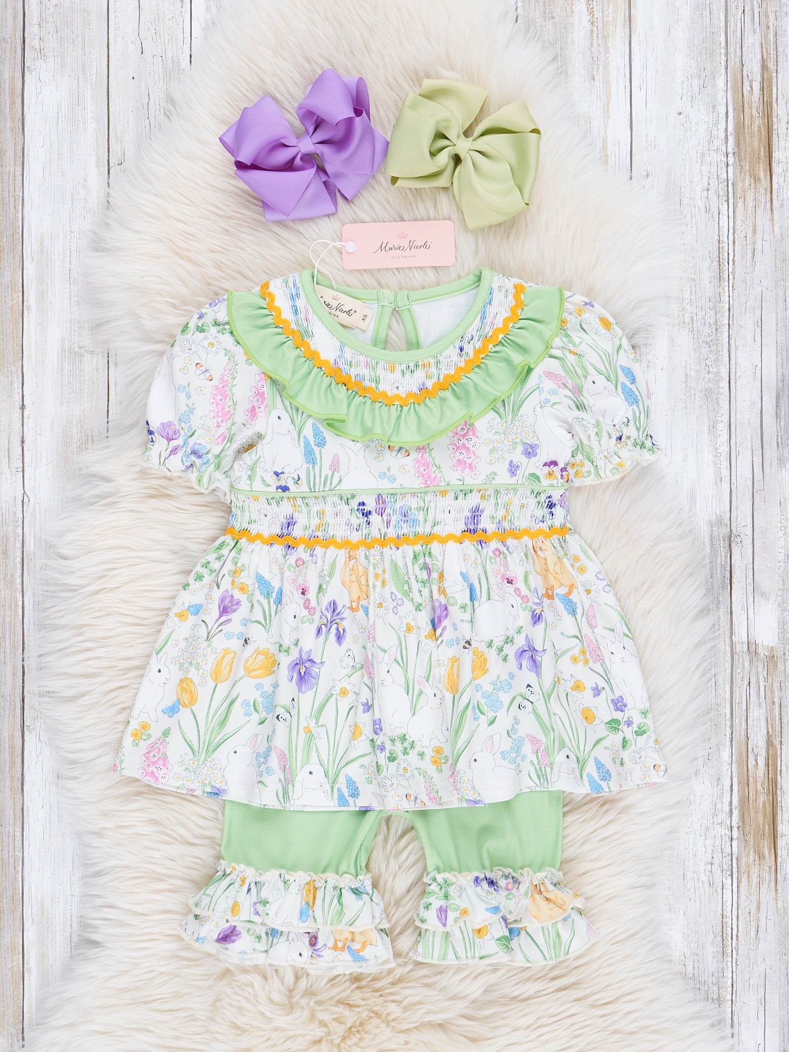 Violet & Lime Smocked Floral Outfit - Marie Nicole Clothing