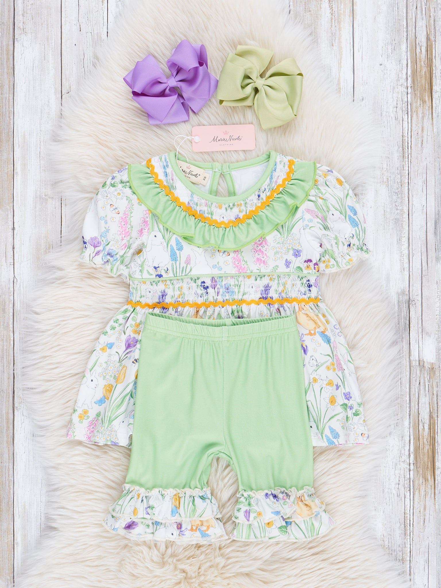 Violet & Lime Smocked Floral Outfit - Marie Nicole Clothing