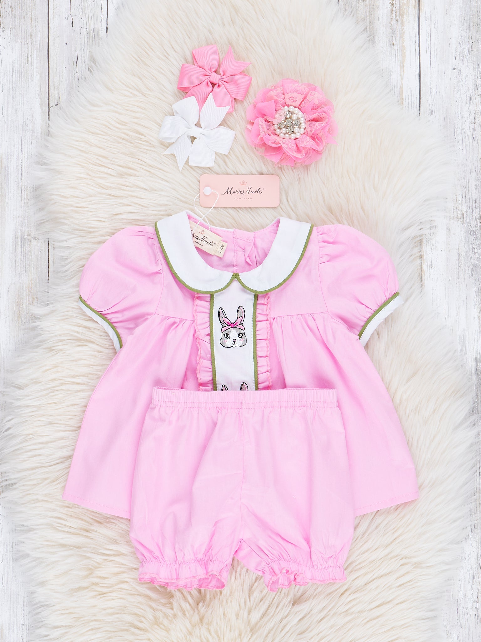 Pink Embroidered Bunny Bloomers Outfit - Marie Nicole Clothing