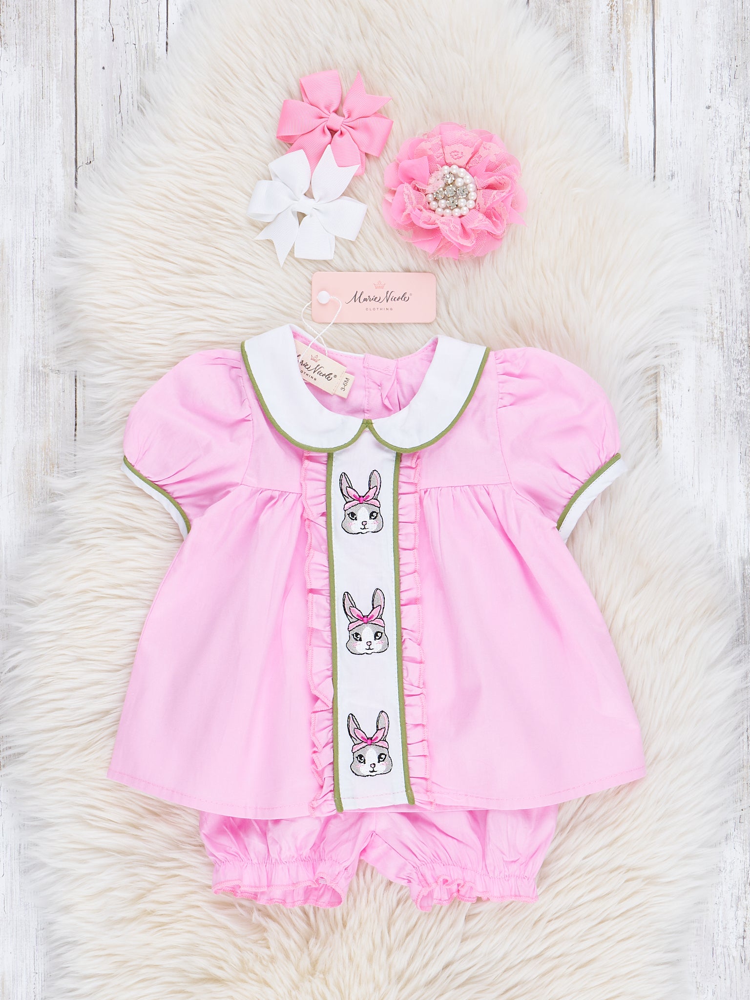 Pink Embroidered Bunny Bloomers Outfit - Marie Nicole Clothing