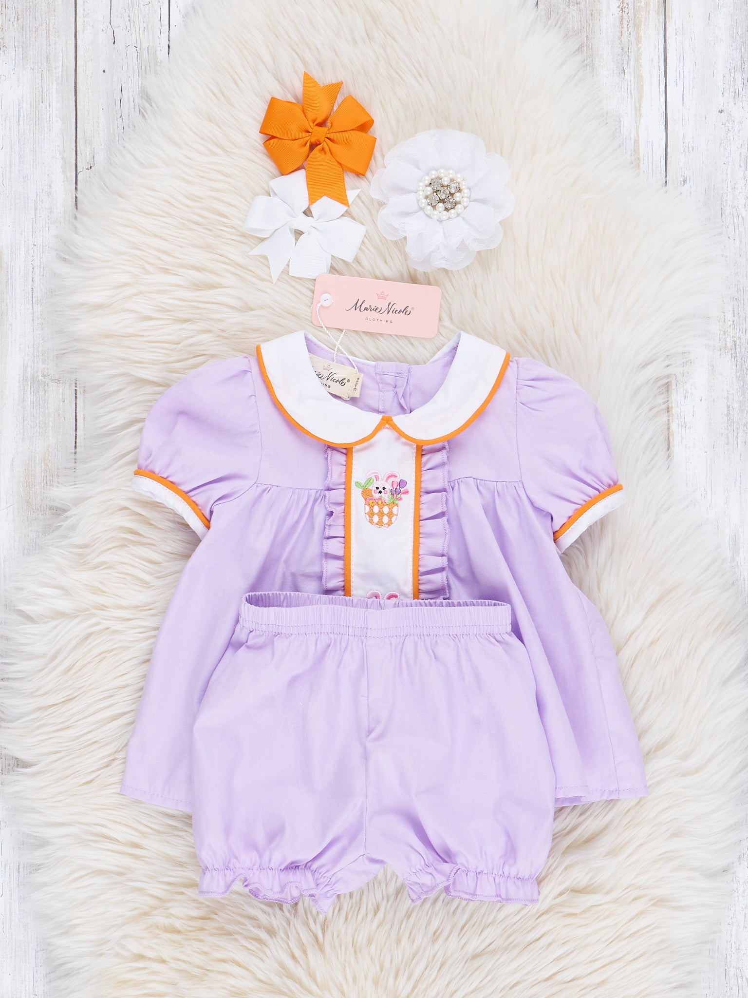 Lavender Embroidered Easter Fun Bloomers Outfit - Marie Nicole Clothing
