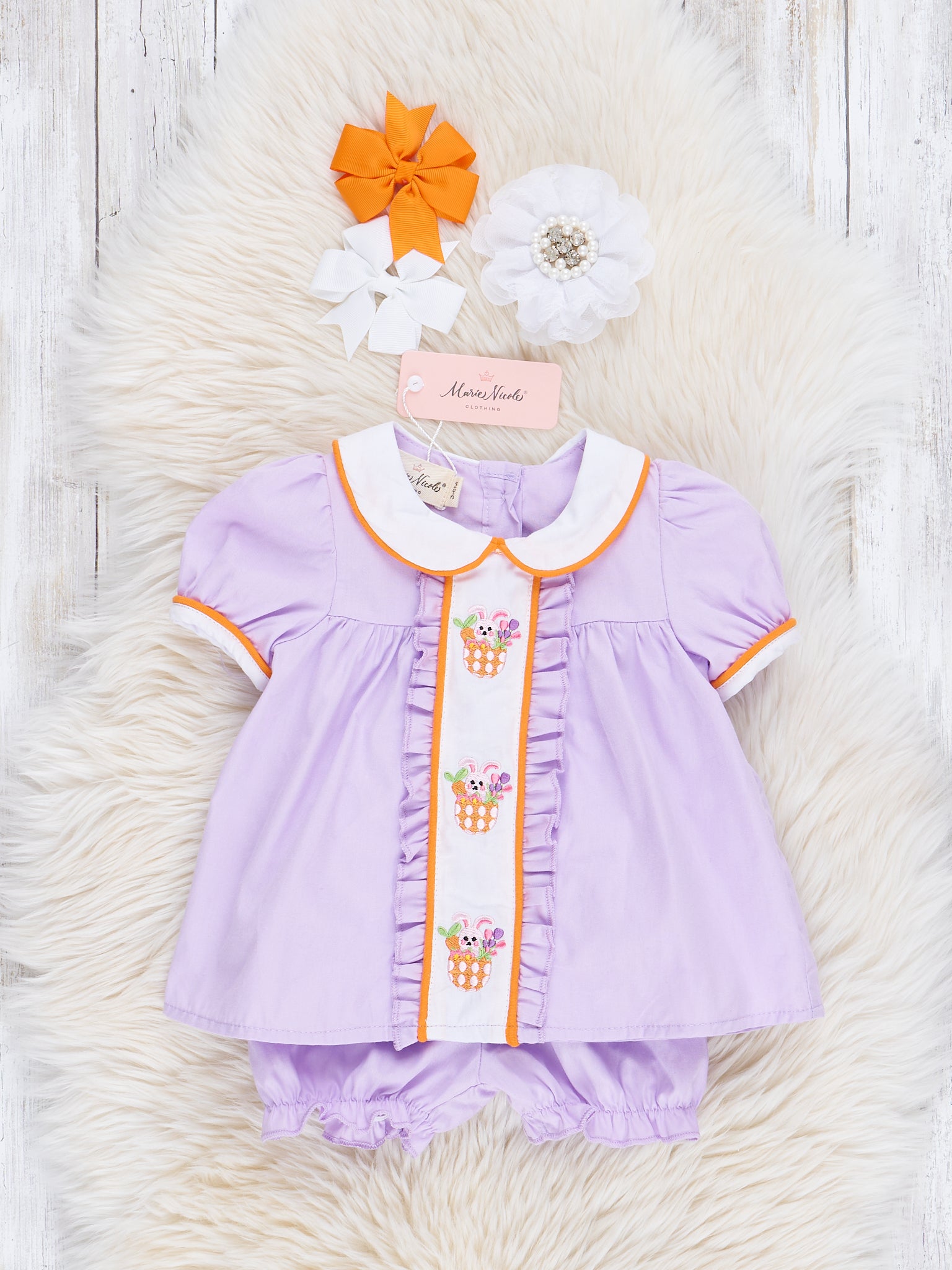 Lavender Embroidered Easter Fun Bloomers Outfit - Marie Nicole Clothing