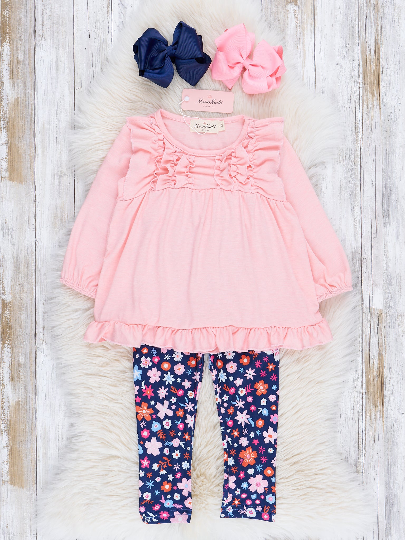 Blush & Navy Florals Ruffle Outfit - Marie Nicole Clothing