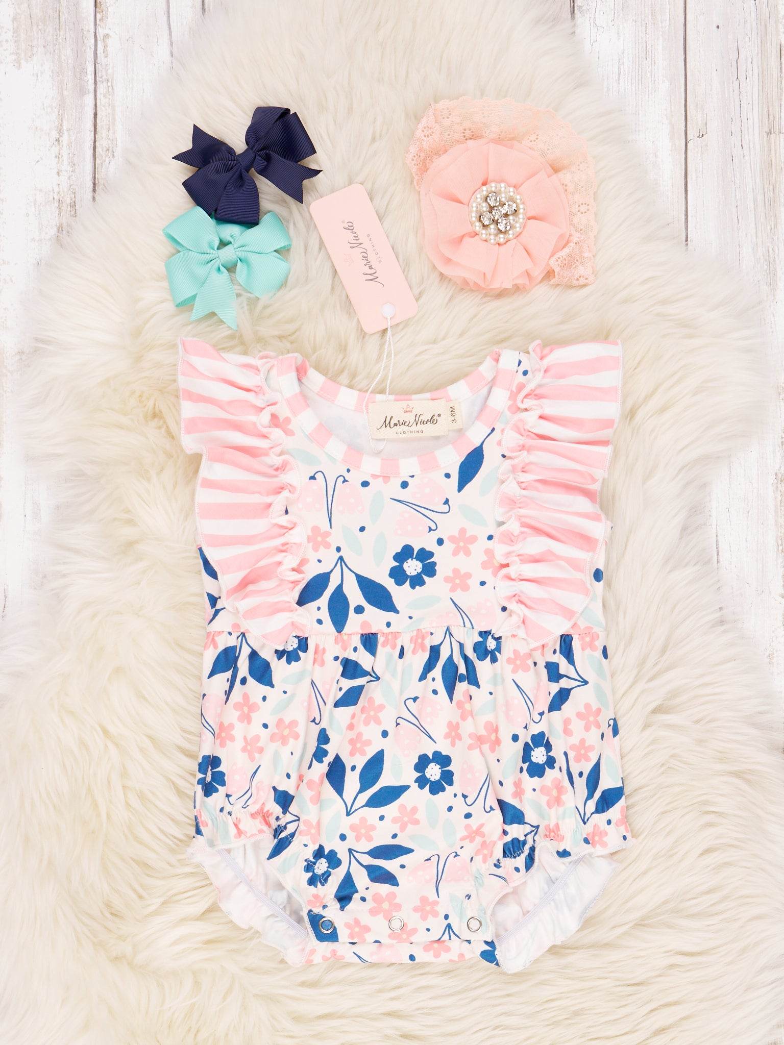 Summer Coral Floral Ruffle Romper - Marie Nicole Clothing