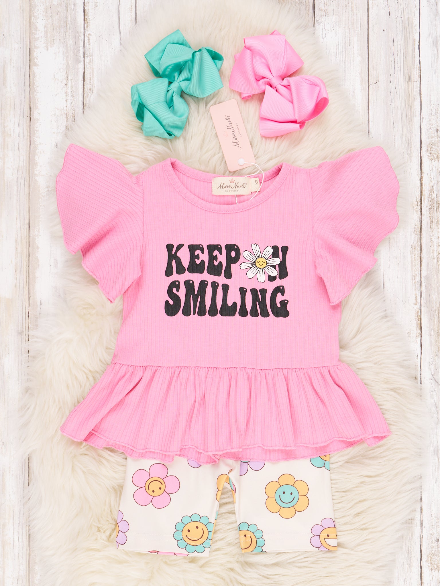 "Keep Smiling" Floral Ruffle Outfit - Marie Nicole Clothing
