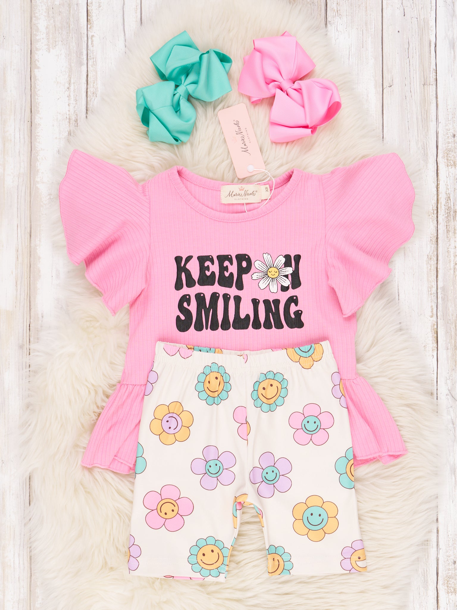 "Keep Smiling" Floral Ruffle Outfit - Marie Nicole Clothing