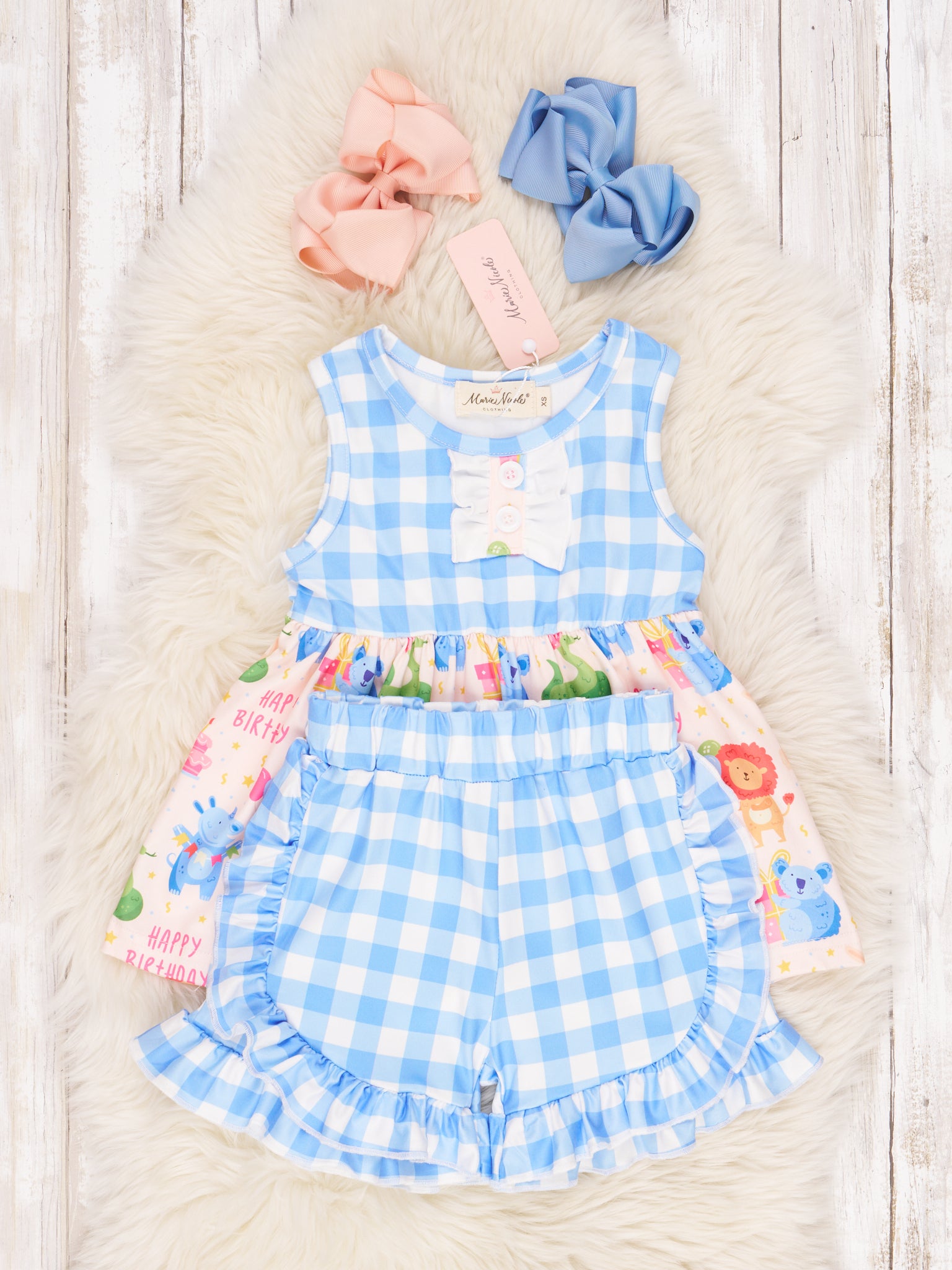 "Happy Birthday" Gingham Ruffle Outfit - Marie Nicole Clothing
