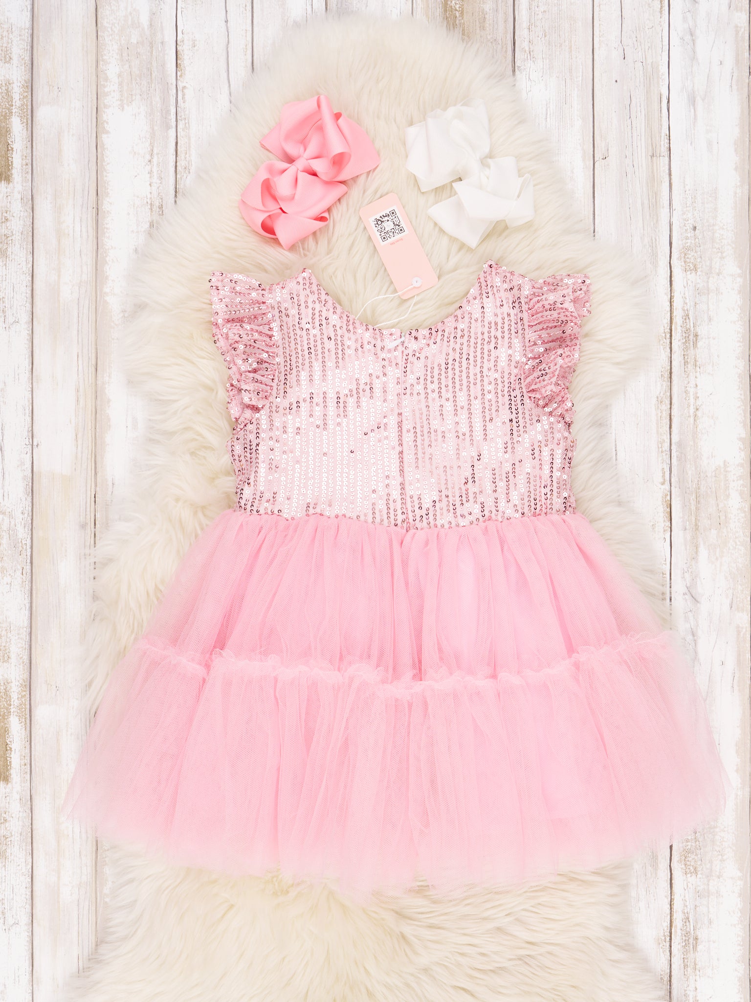 Pink Sequin Tiered Tulle Dress - Marie Nicole Clothing