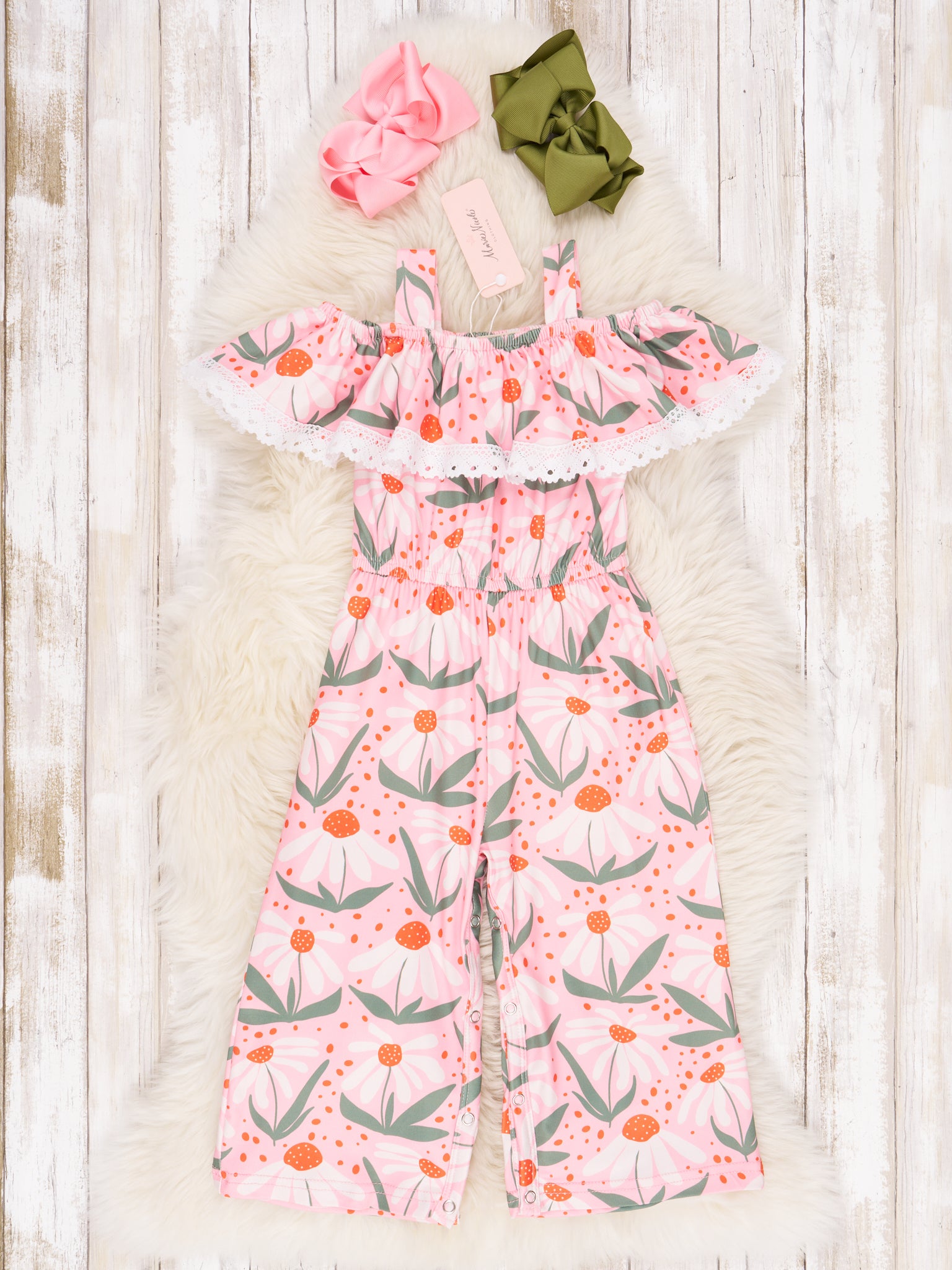 Pink Summer Daisy Ruffle Jumpsuit - Marie Nicole Clothing