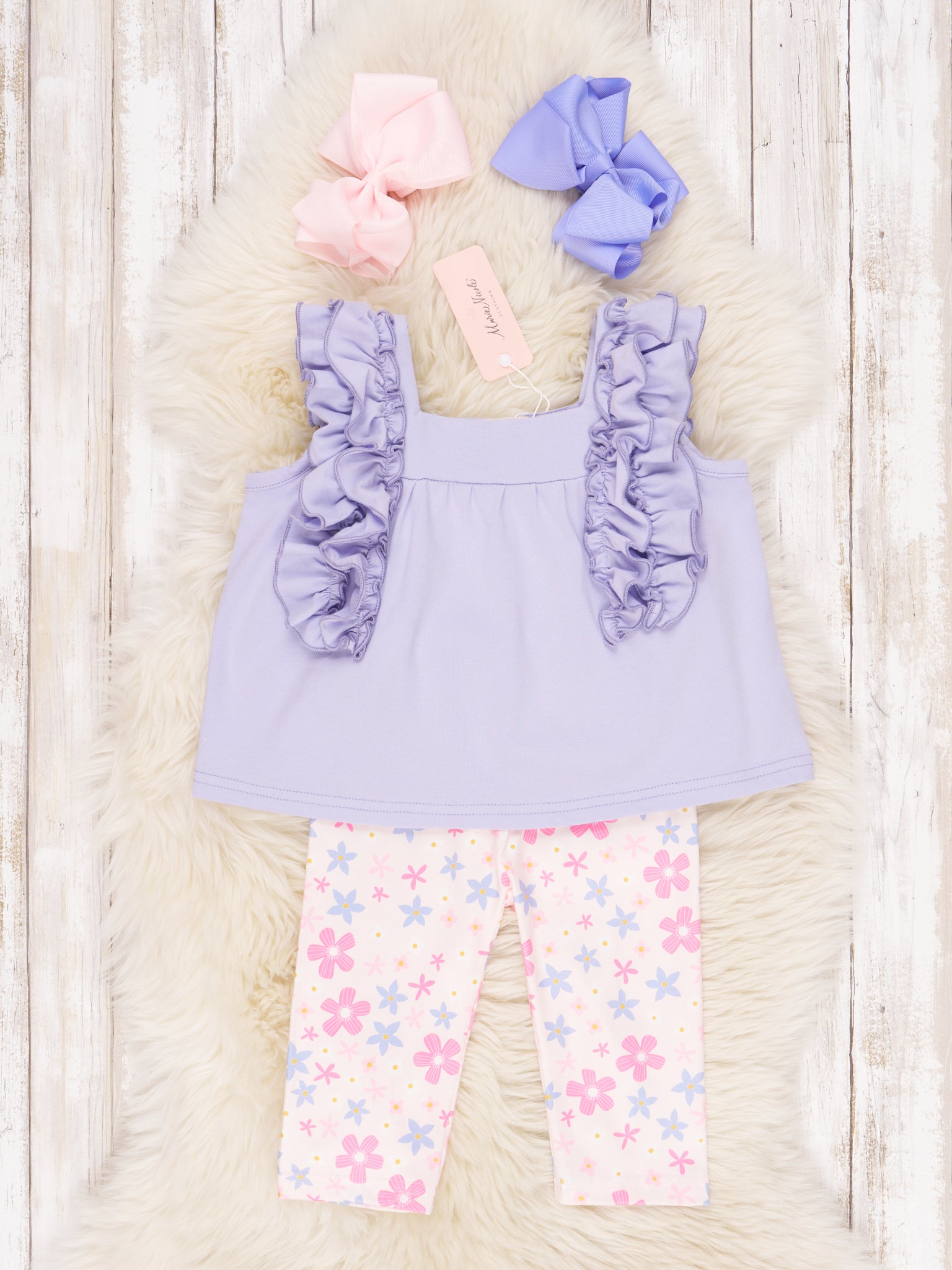 Pink & Periwinkle Floral Ruffle Outfit - Marie Nicole Clothing