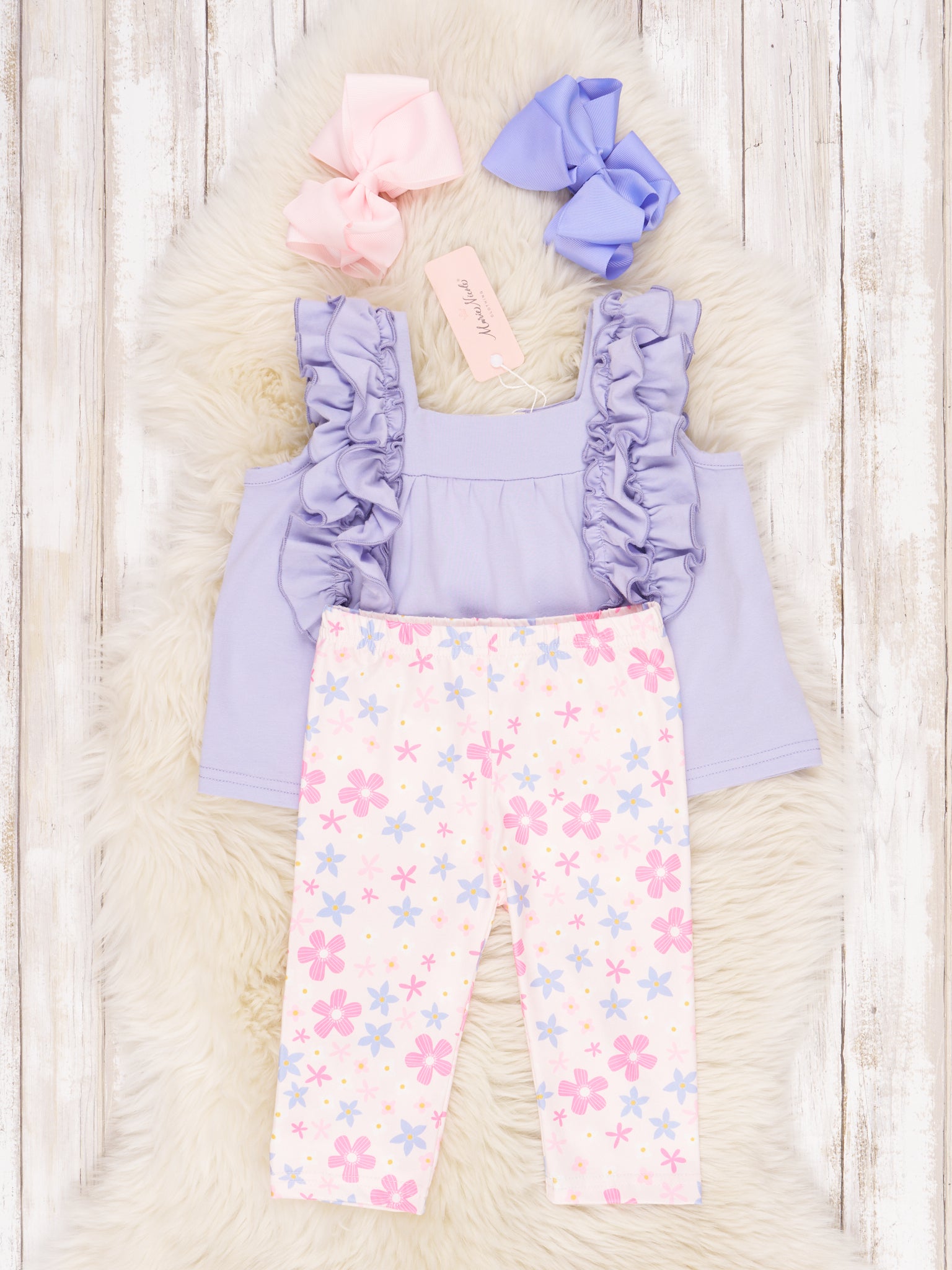 Pink & Periwinkle Floral Ruffle Outfit - Marie Nicole Clothing