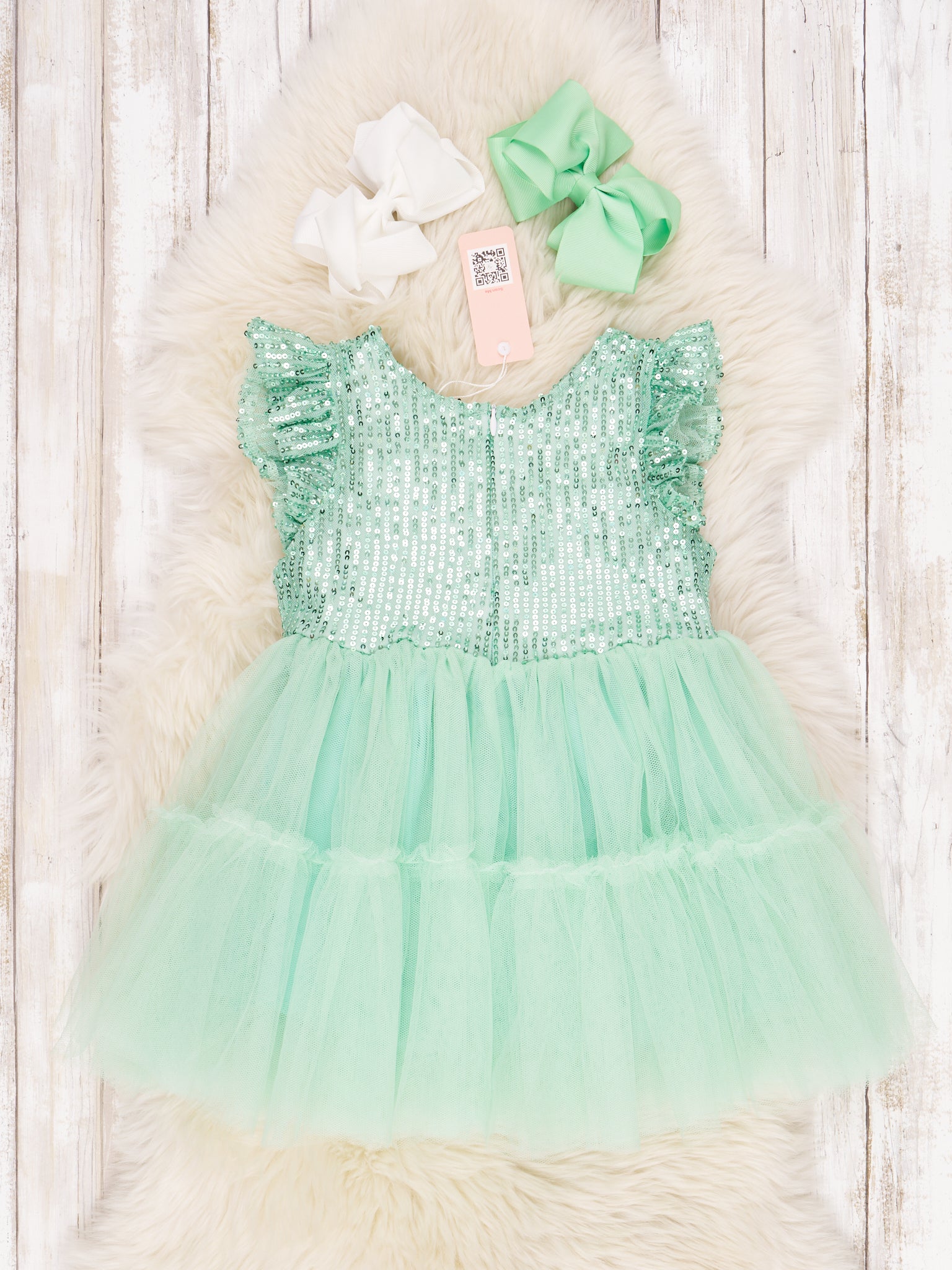 Mint Sequin Tiered Tulle Dress - Marie Nicole Clothing