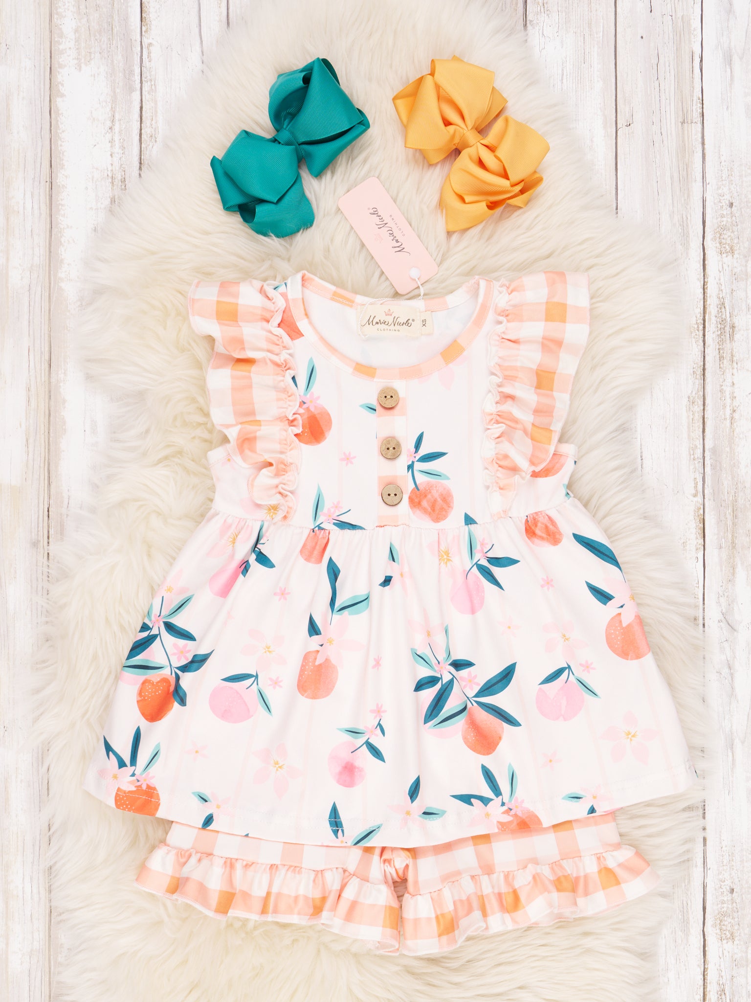 Gingham Oranges Ruffle Outfit - Marie Nicole Clothing