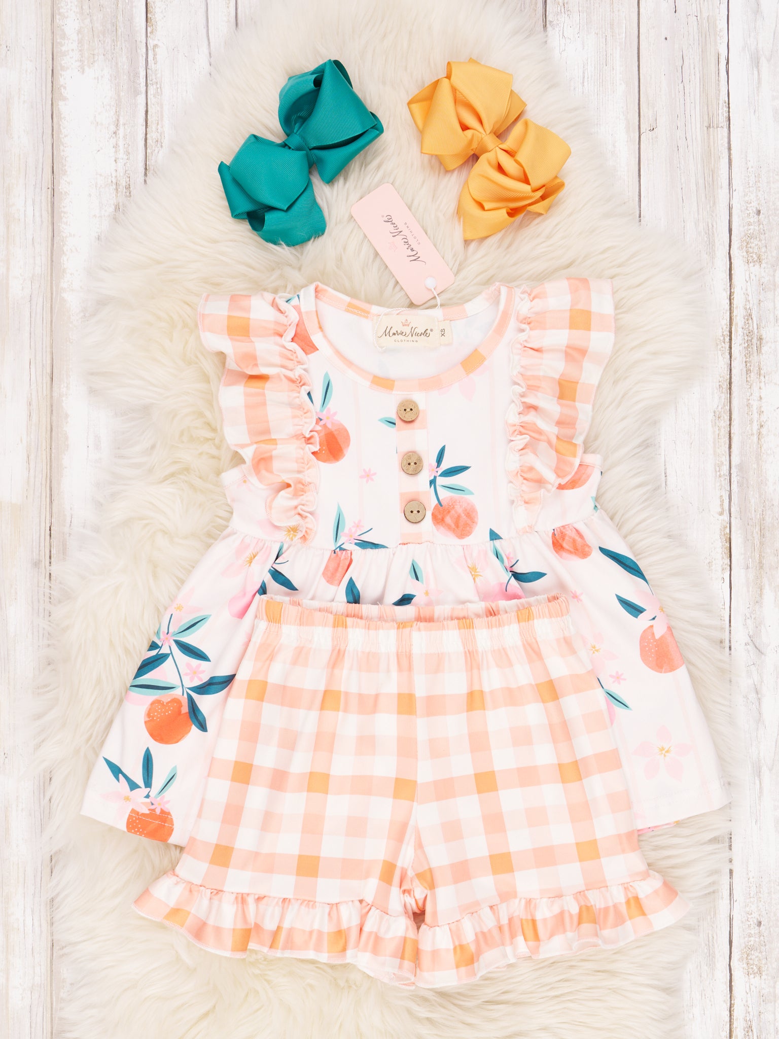 Gingham Oranges Ruffle Outfit - Marie Nicole Clothing