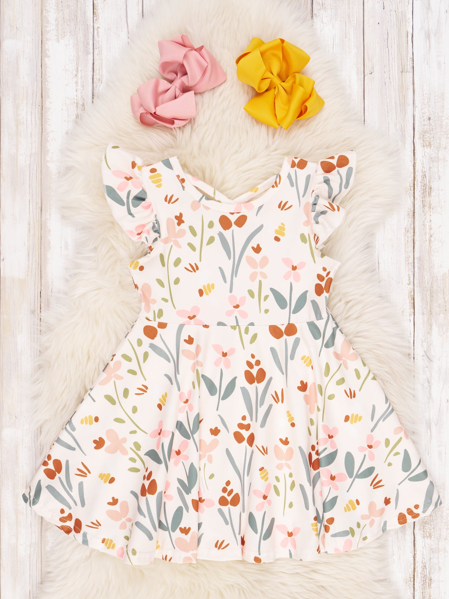 Brown & Peach Floral Ruffle Dress - Marie Nicole Clothing