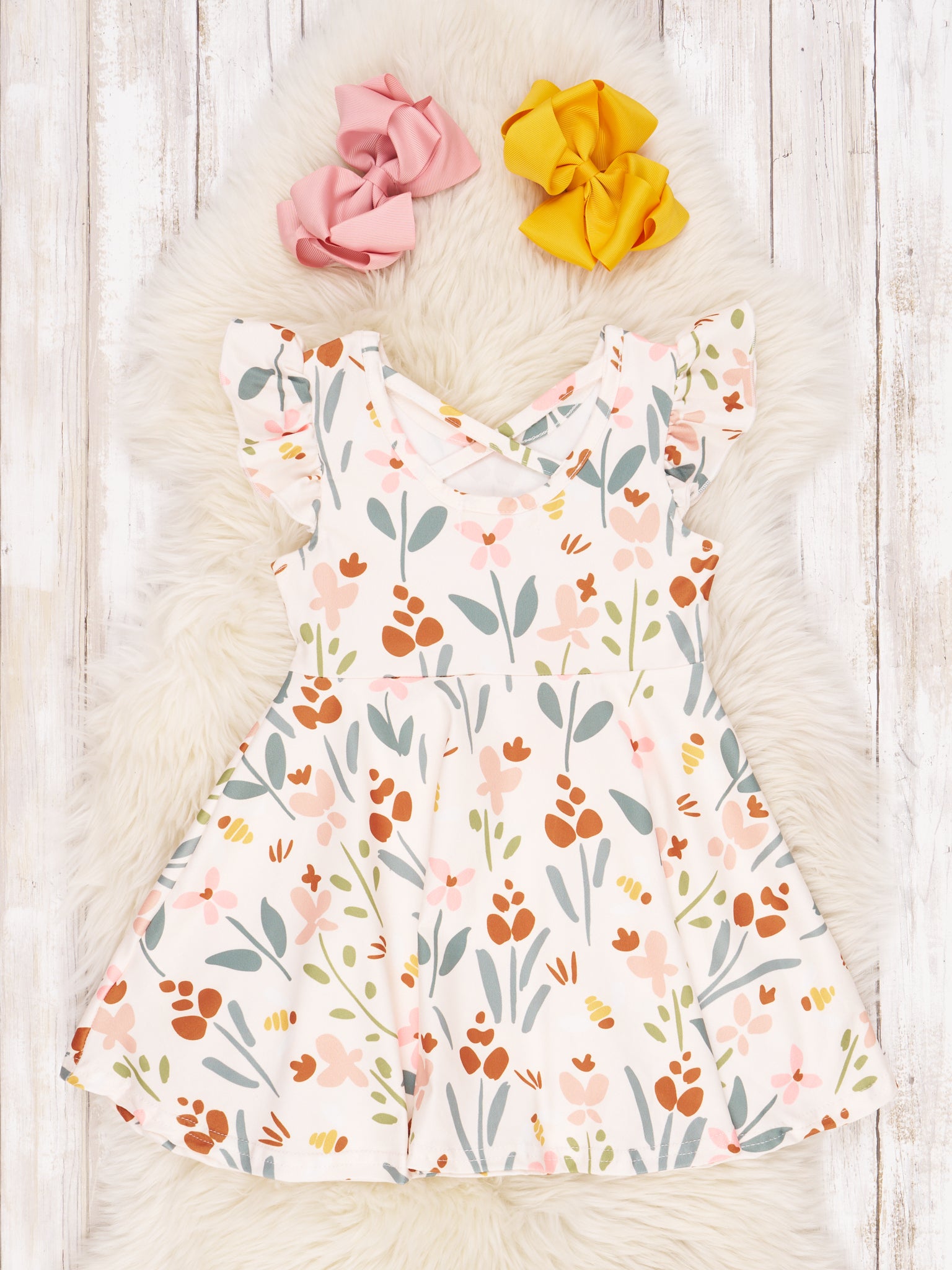 Brown & Peach Floral Ruffle Dress - Marie Nicole Clothing