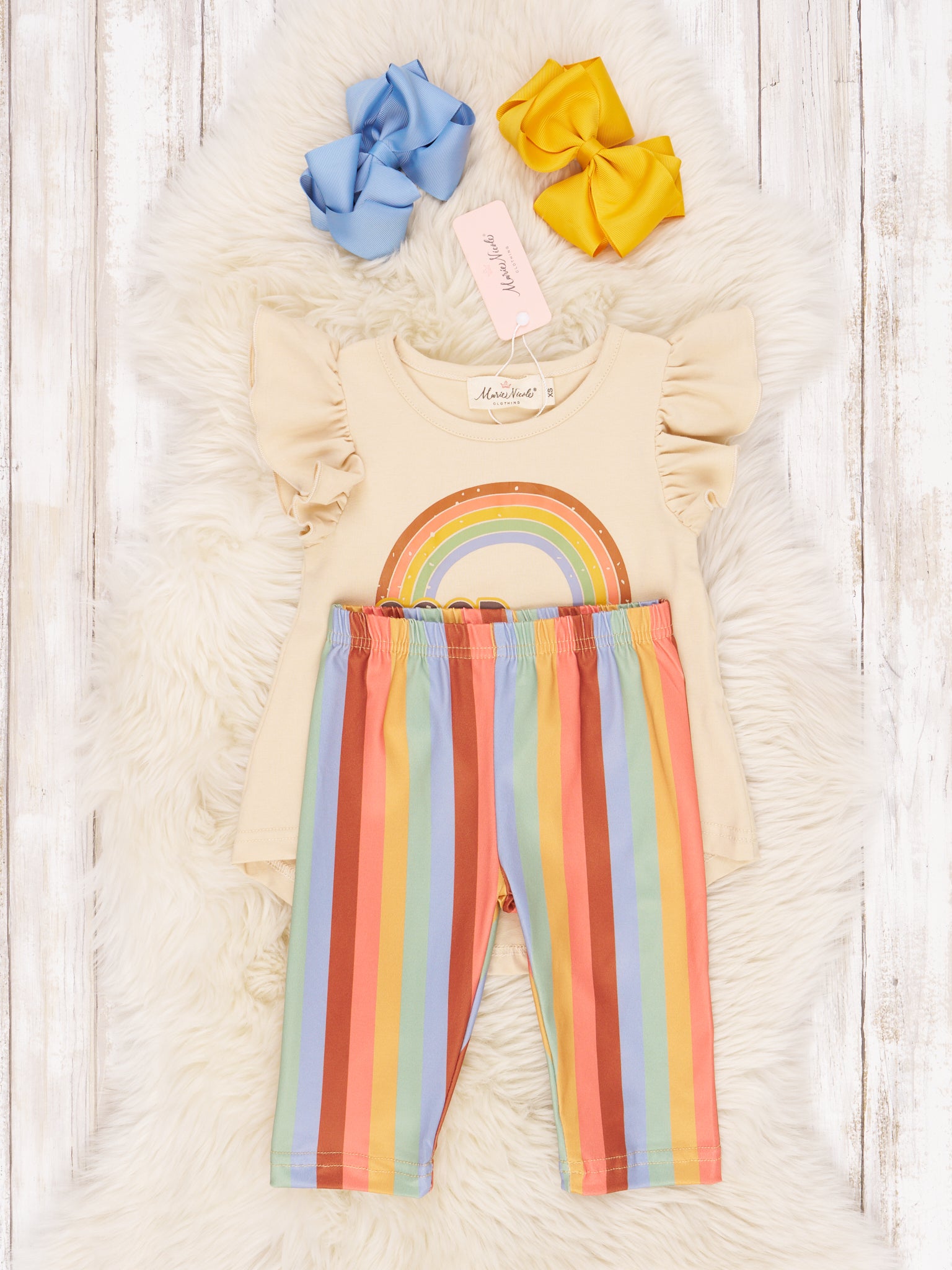 Rainbow "Good Vibes Only" Ruffle Outfit - Marie Nicole Clothing