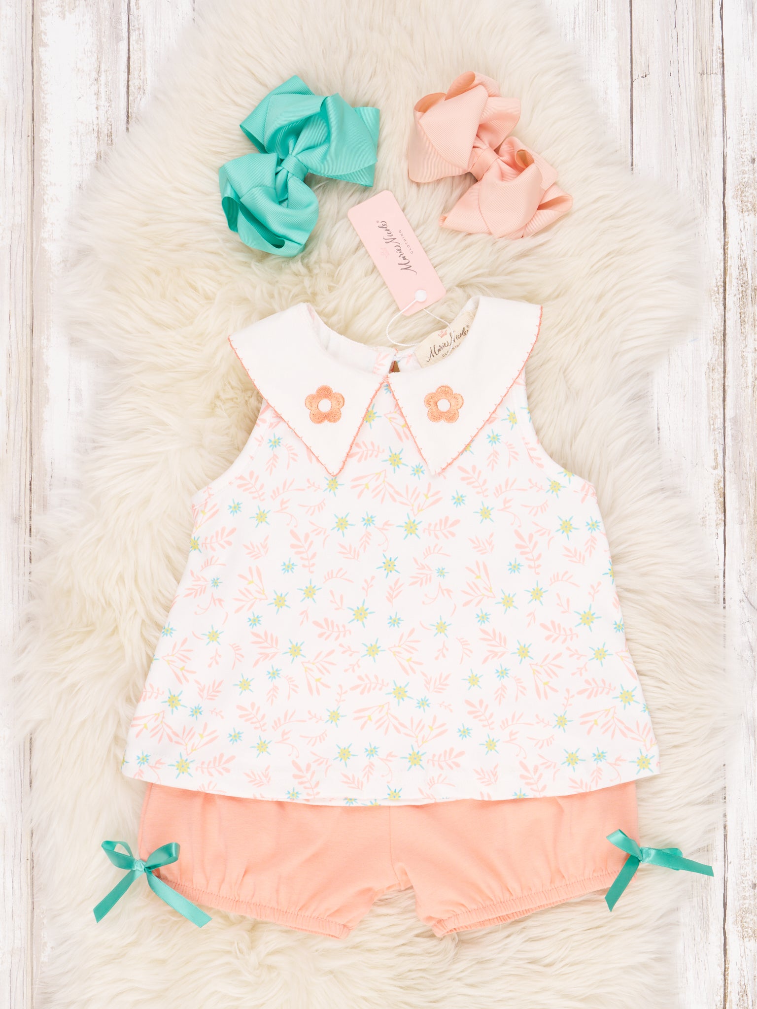 Light Orange Floral Ruffle Outfit - Marie Nicole Clothing