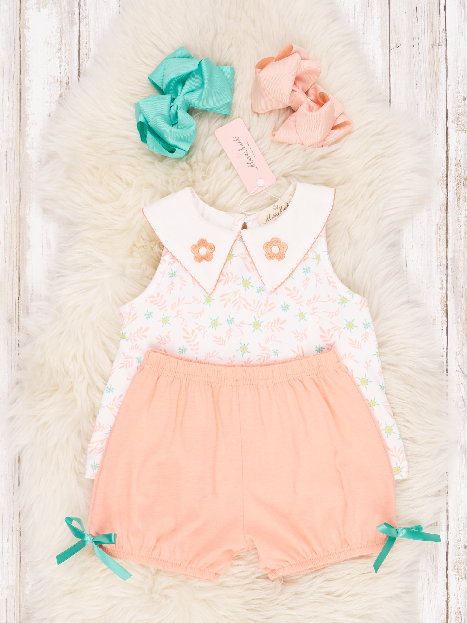 Light Orange Floral Ruffle Outfit - Marie Nicole Clothing