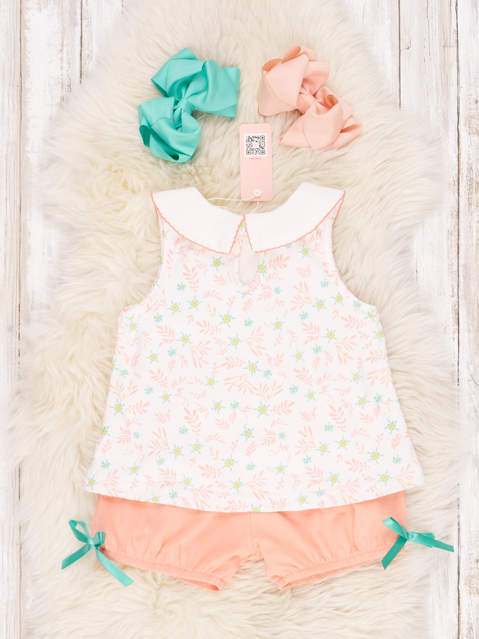 Light Orange Floral Ruffle Outfit - Marie Nicole Clothing