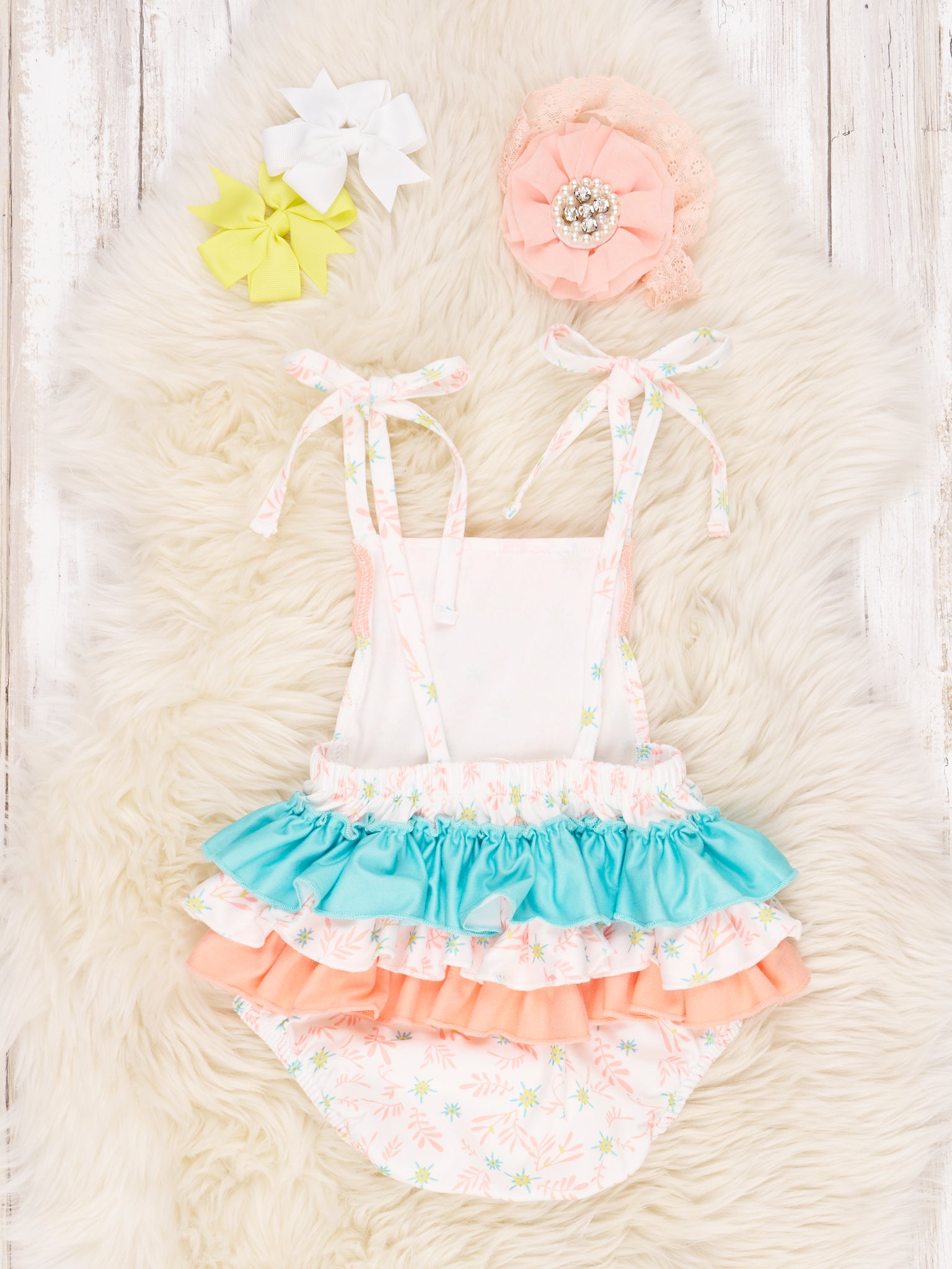 Light Orange Floral Ruffle Romper - Marie Nicole Clothing