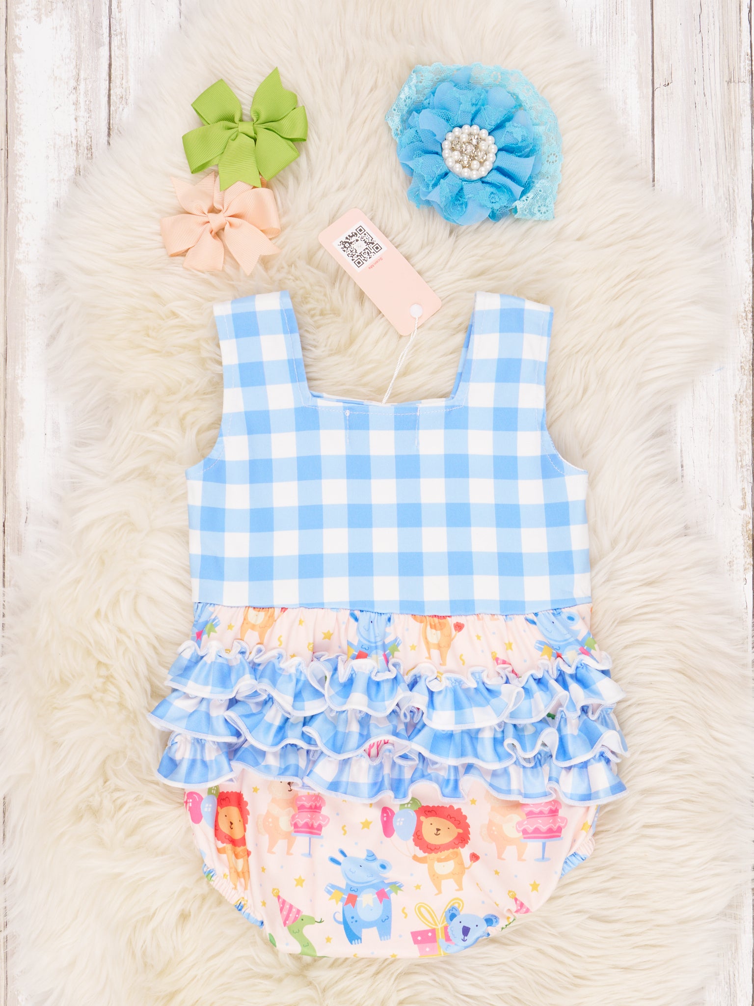 "Happy Birthday" Gingham Ruffle Romper - Marie Nicole Clothing